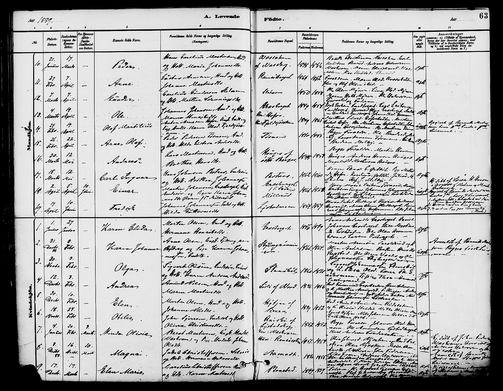 Brandval prestekontor, AV/SAH-PREST-034/H/Ha/Haa/L0002: Parish register (official) no. 2, 1880-1894, p. 63