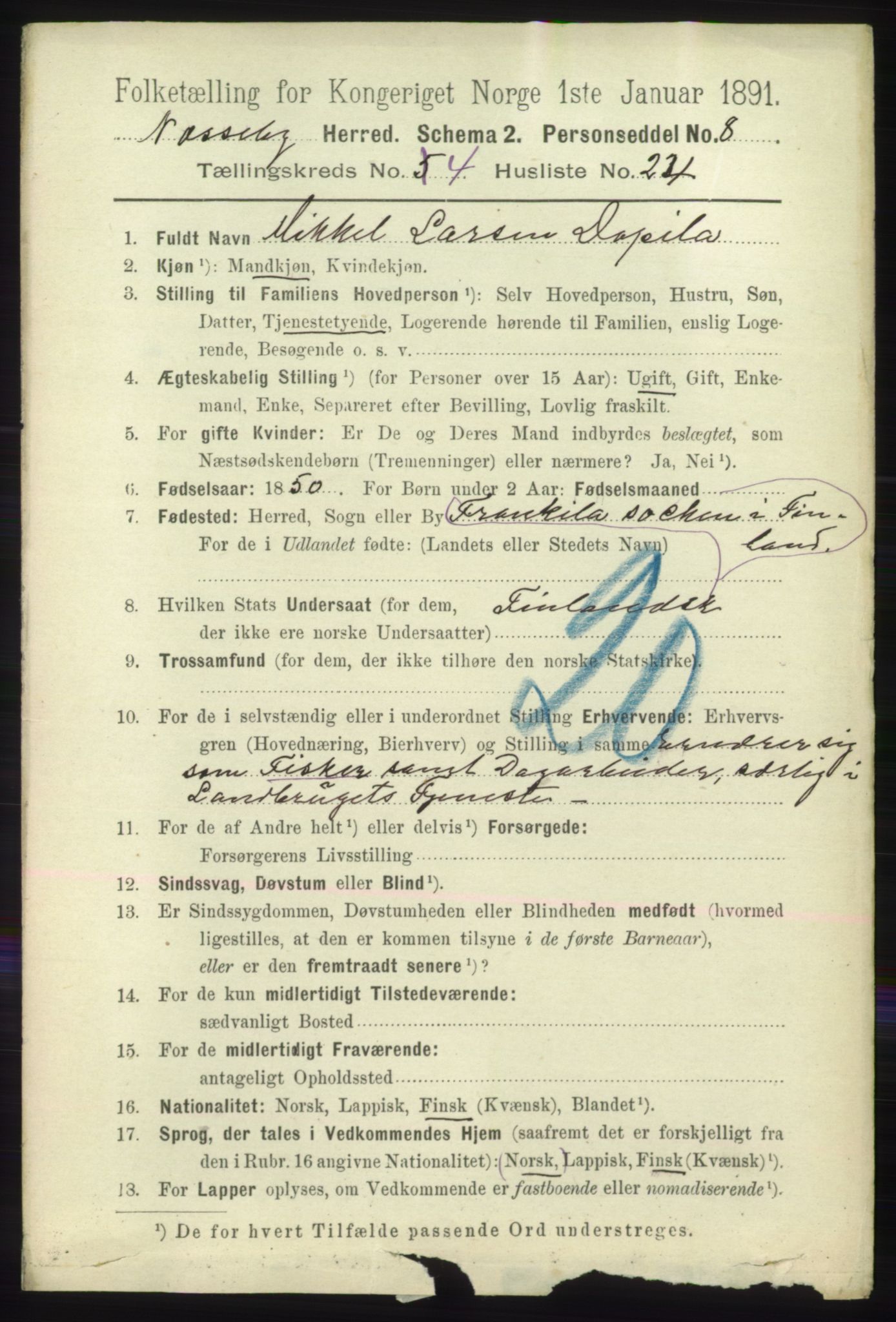 RA, 1891 census for 2027 Nesseby, 1891, p. 1395