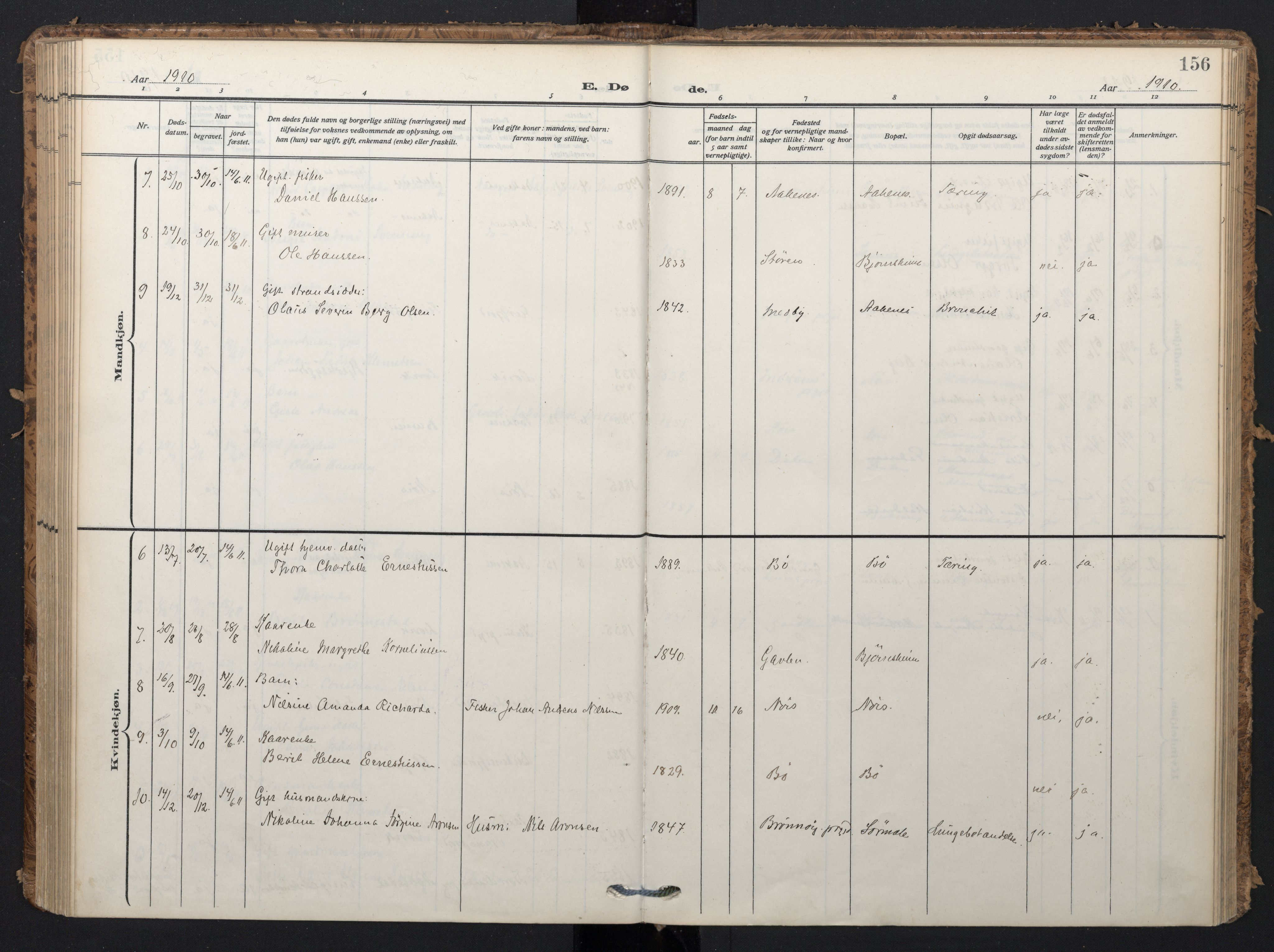 Ministerialprotokoller, klokkerbøker og fødselsregistre - Nordland, SAT/A-1459/898/L1423: Parish register (official) no. 898A03, 1909-1928, p. 156