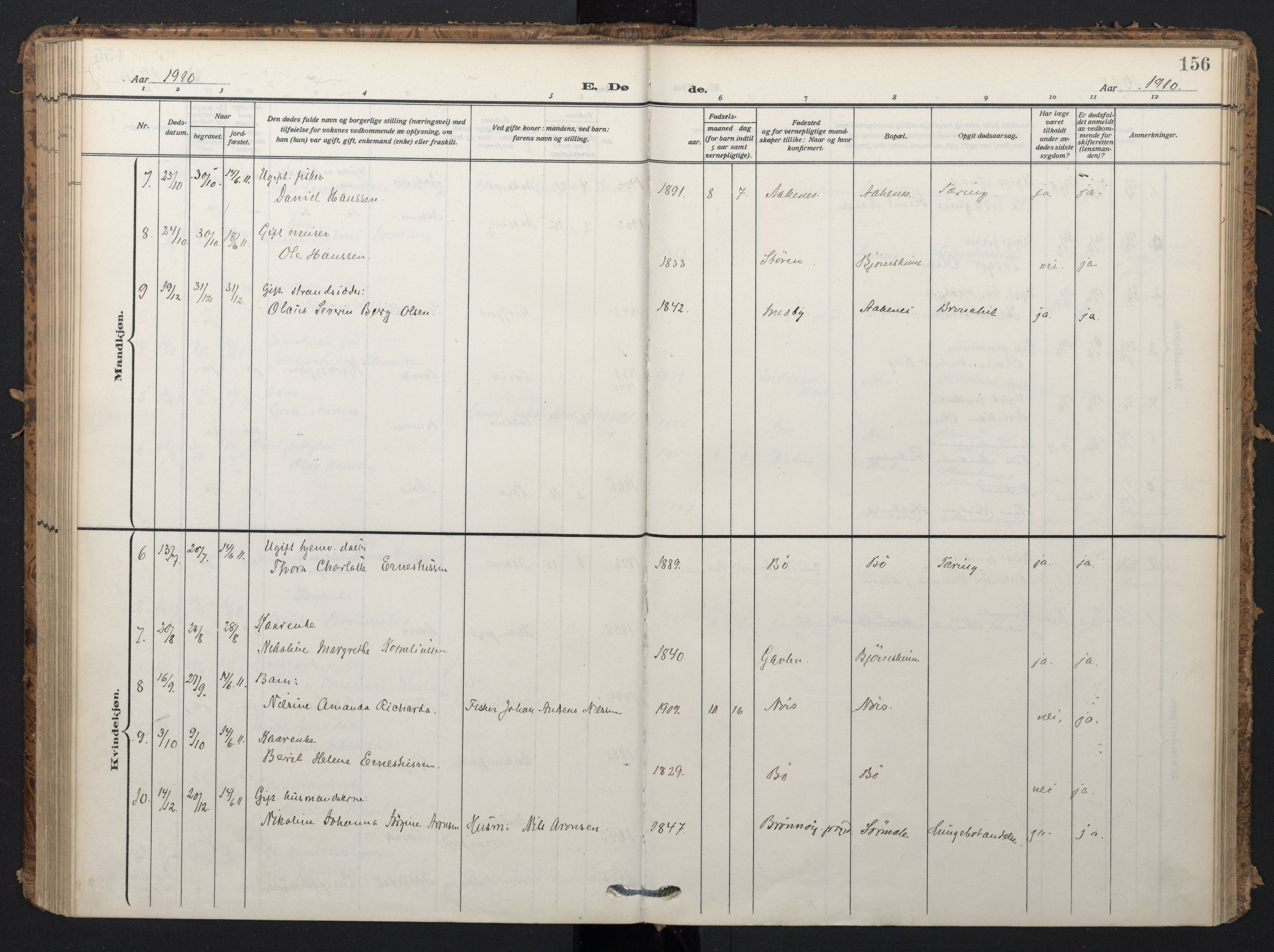 Ministerialprotokoller, klokkerbøker og fødselsregistre - Nordland, AV/SAT-A-1459/898/L1423: Parish register (official) no. 898A03, 1909-1928, p. 156