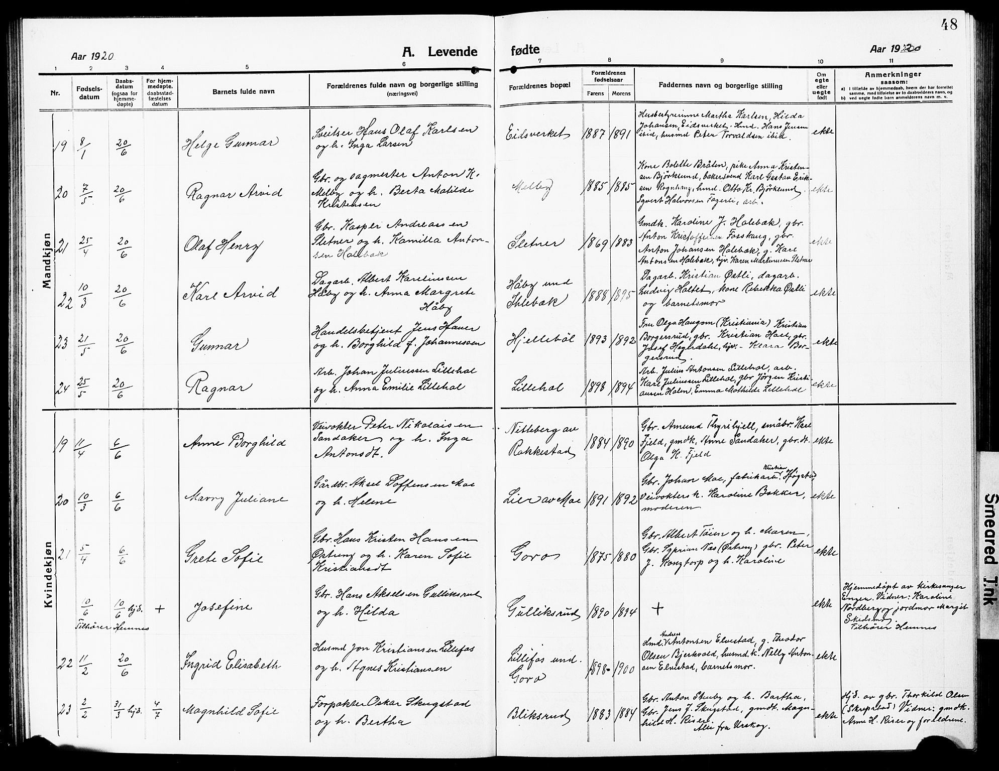 Høland prestekontor Kirkebøker, AV/SAO-A-10346a/G/Ga/L0008: Parish register (copy) no. I 8, 1915-1929, p. 48