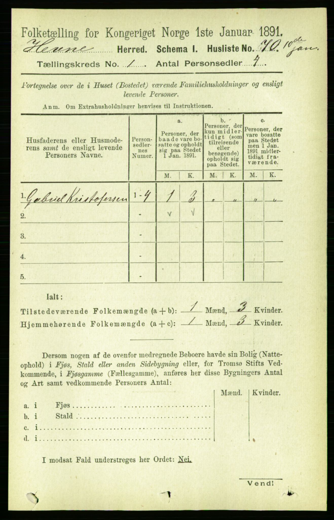 RA, 1891 census for 1612 Hemne, 1891, p. 106