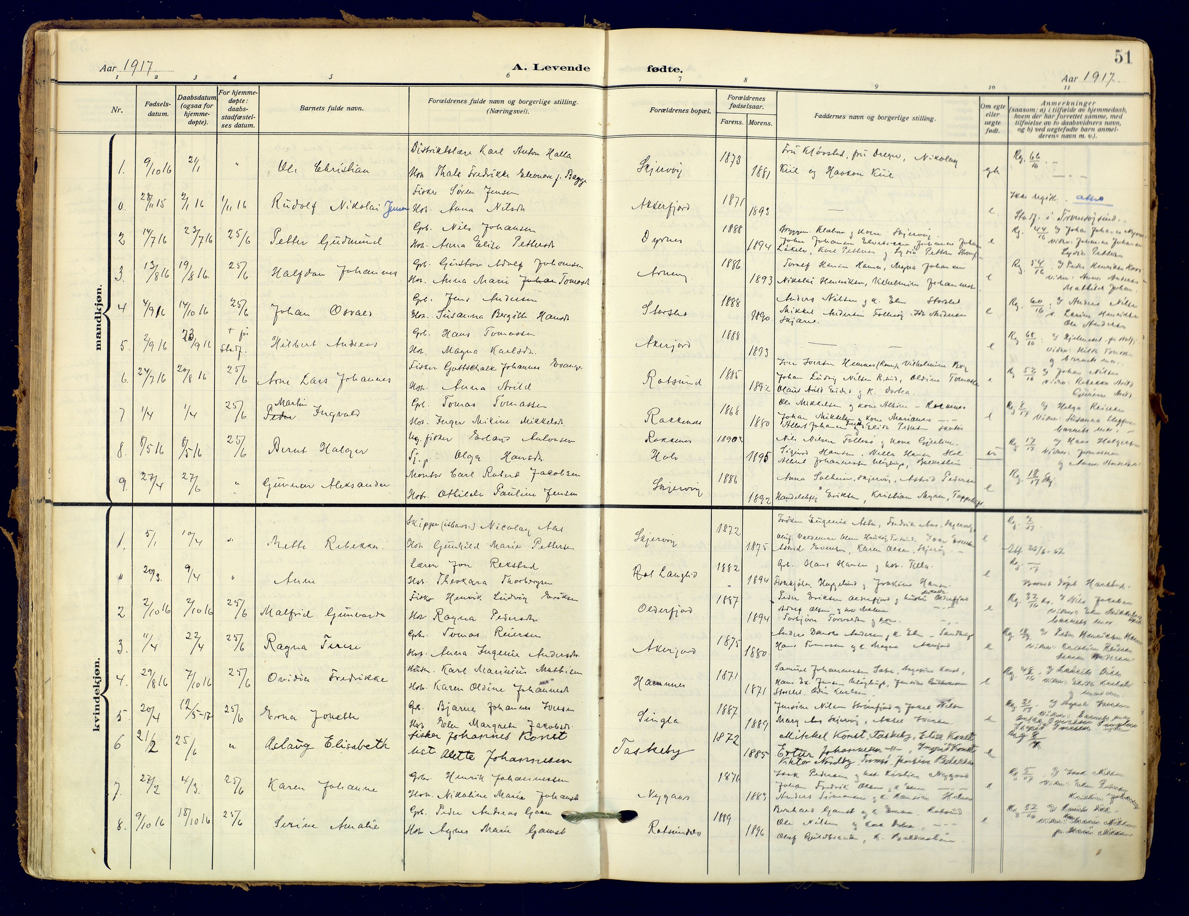 Skjervøy sokneprestkontor, AV/SATØ-S-1300/H/Ha/Haa: Parish register (official) no. 18, 1910-1926, p. 51