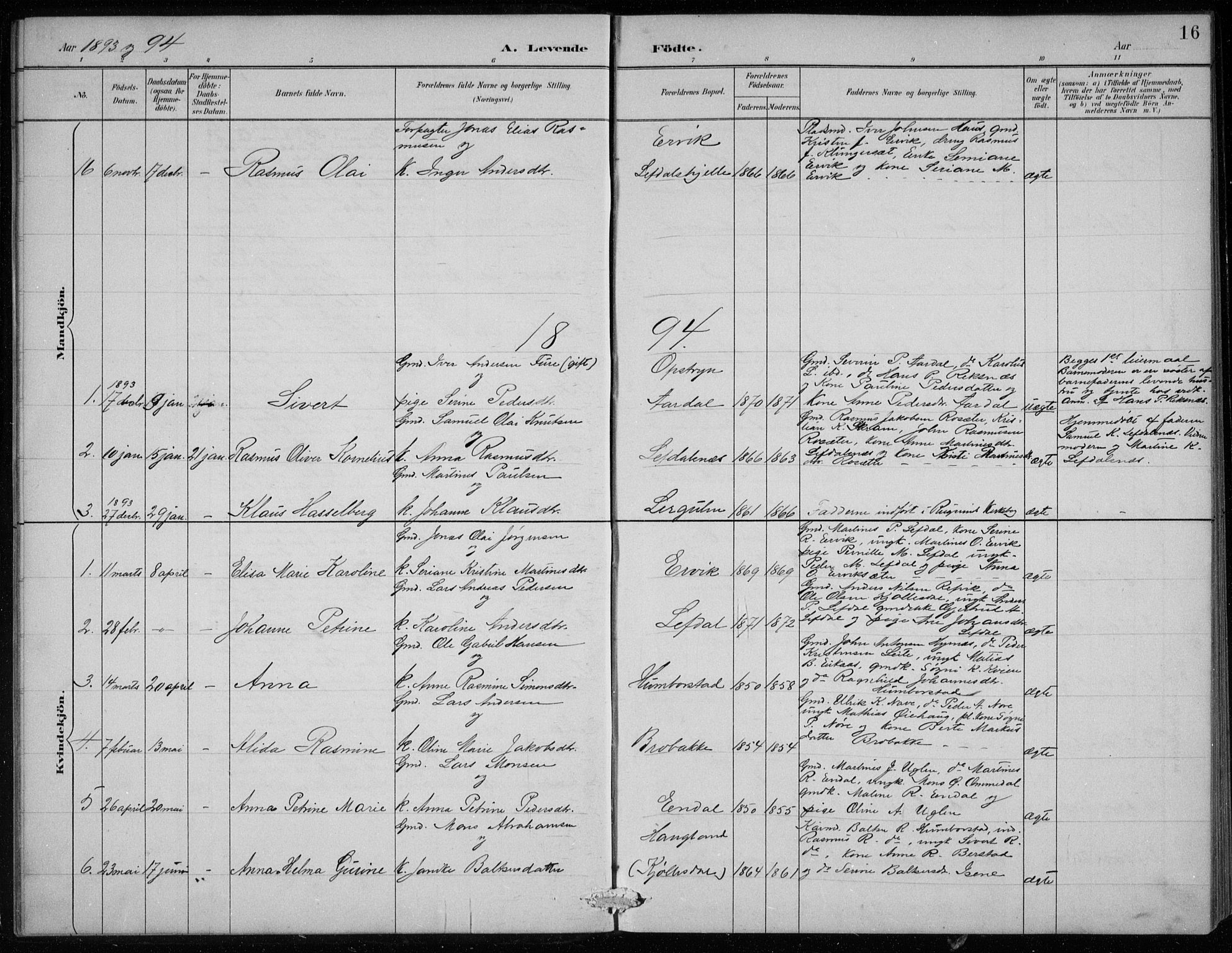 Davik sokneprestembete, AV/SAB-A-79701/H/Hab/Haba/L0002: Parish register (copy) no. A 2, 1890-1911, p. 16