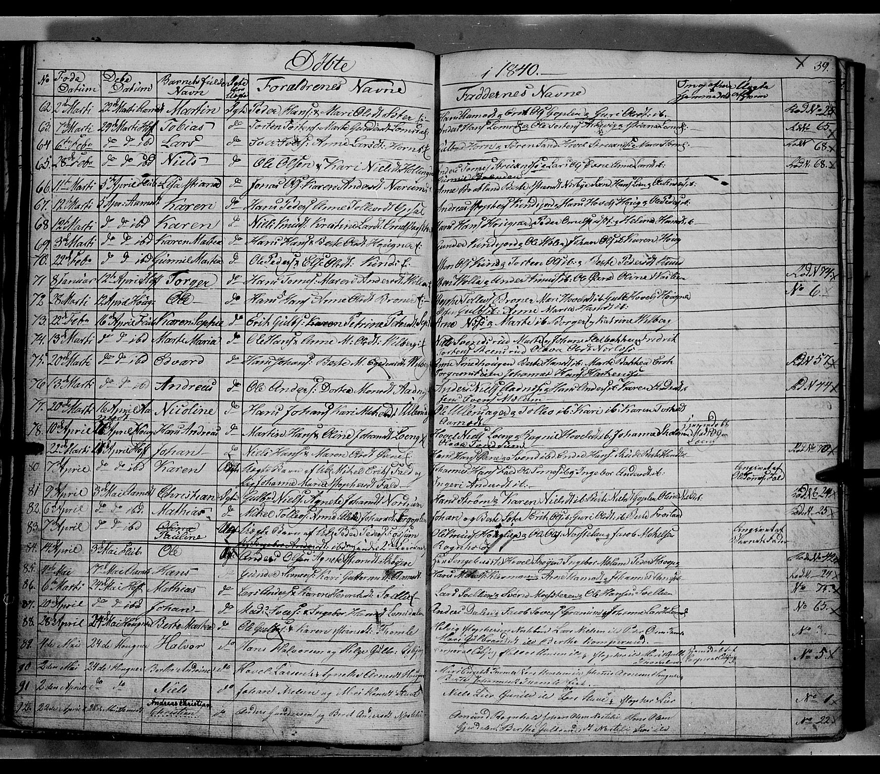 Land prestekontor, SAH/PREST-120/H/Ha/Hab/L0002: Parish register (copy) no. 2, 1833-1849, p. 39