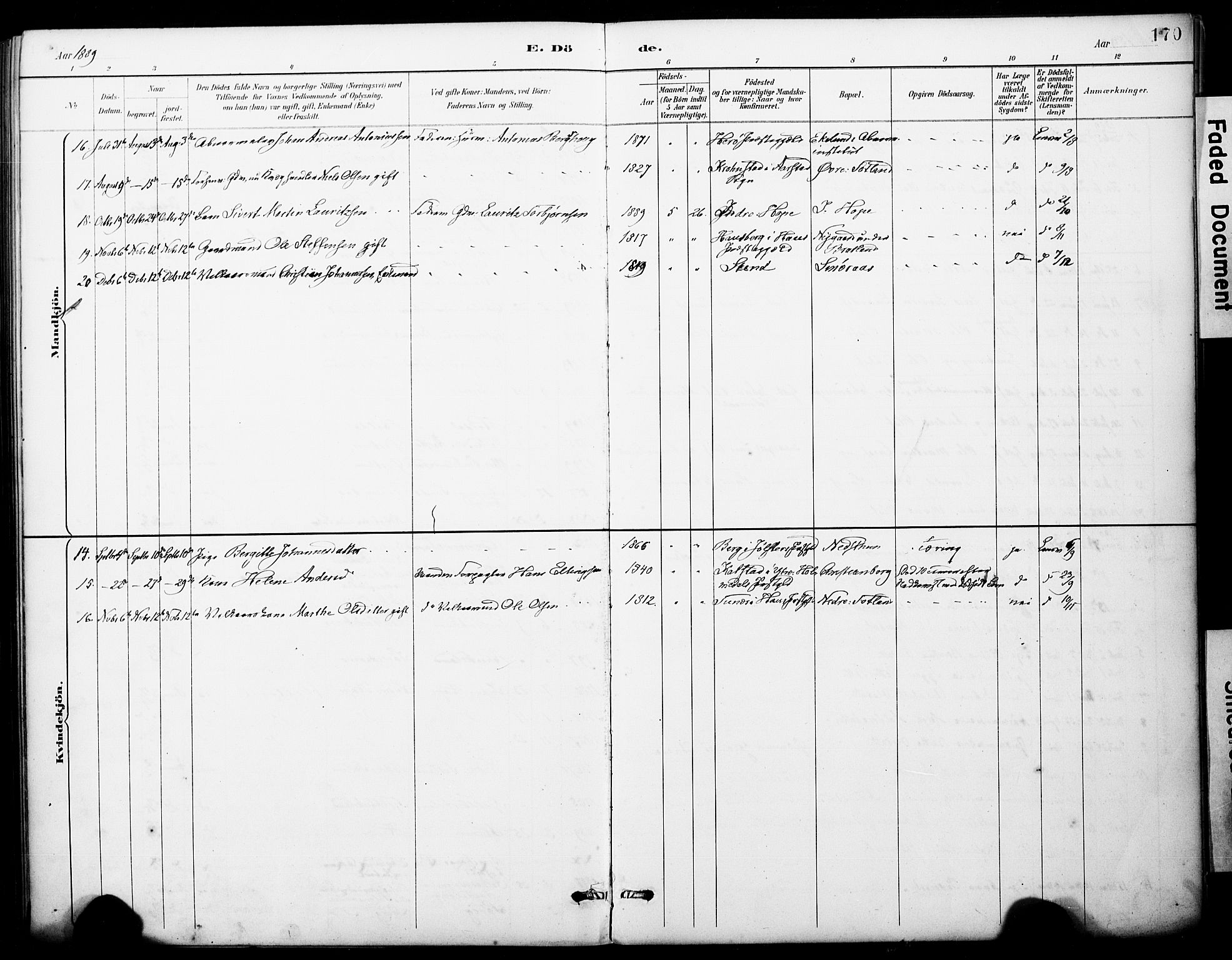 Fana Sokneprestembete, AV/SAB-A-75101/H/Haa/Haai/L0002: Parish register (official) no. I 2, 1888-1899, p. 170