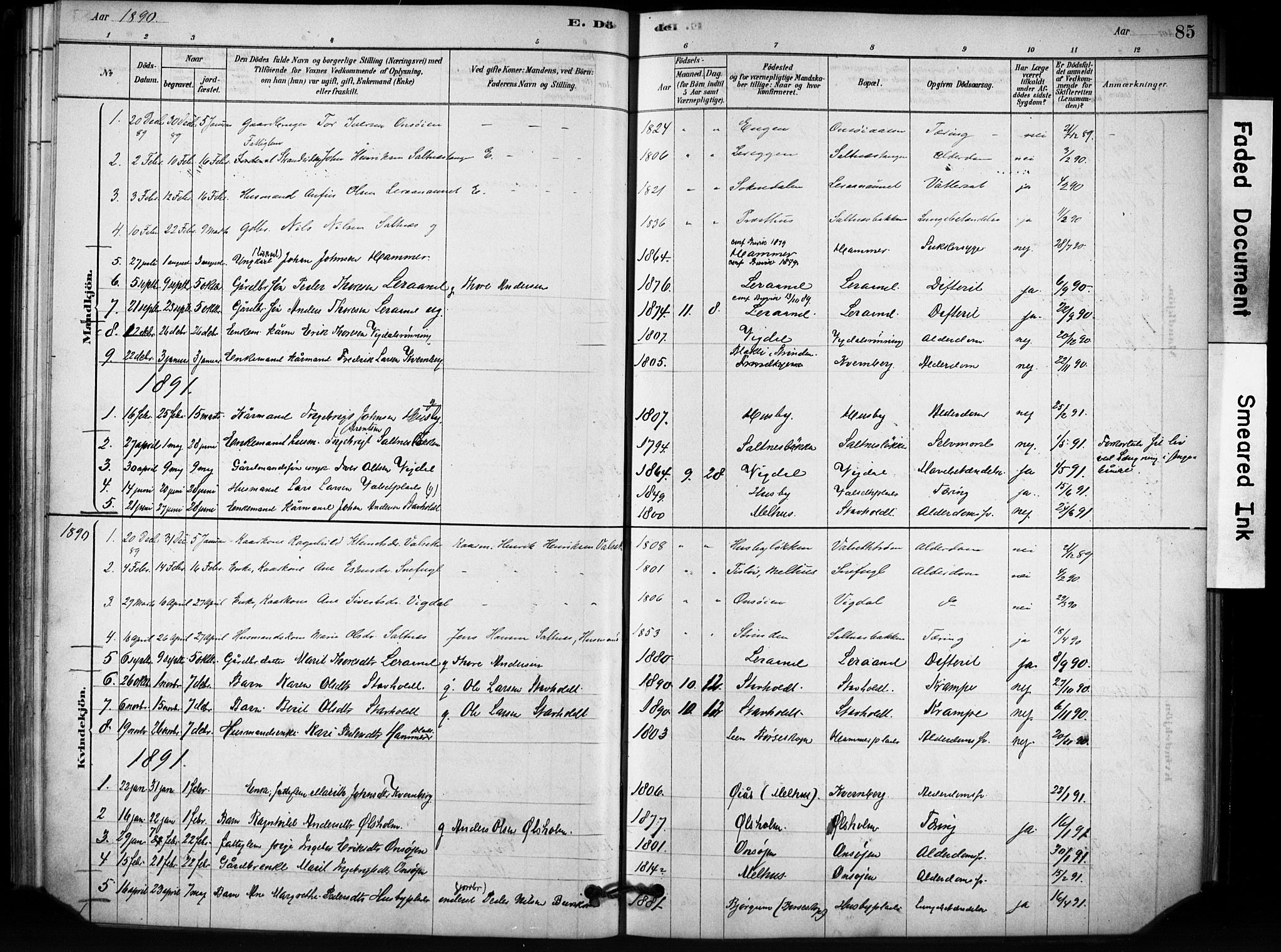 Ministerialprotokoller, klokkerbøker og fødselsregistre - Sør-Trøndelag, SAT/A-1456/666/L0786: Parish register (official) no. 666A04, 1878-1895, p. 85