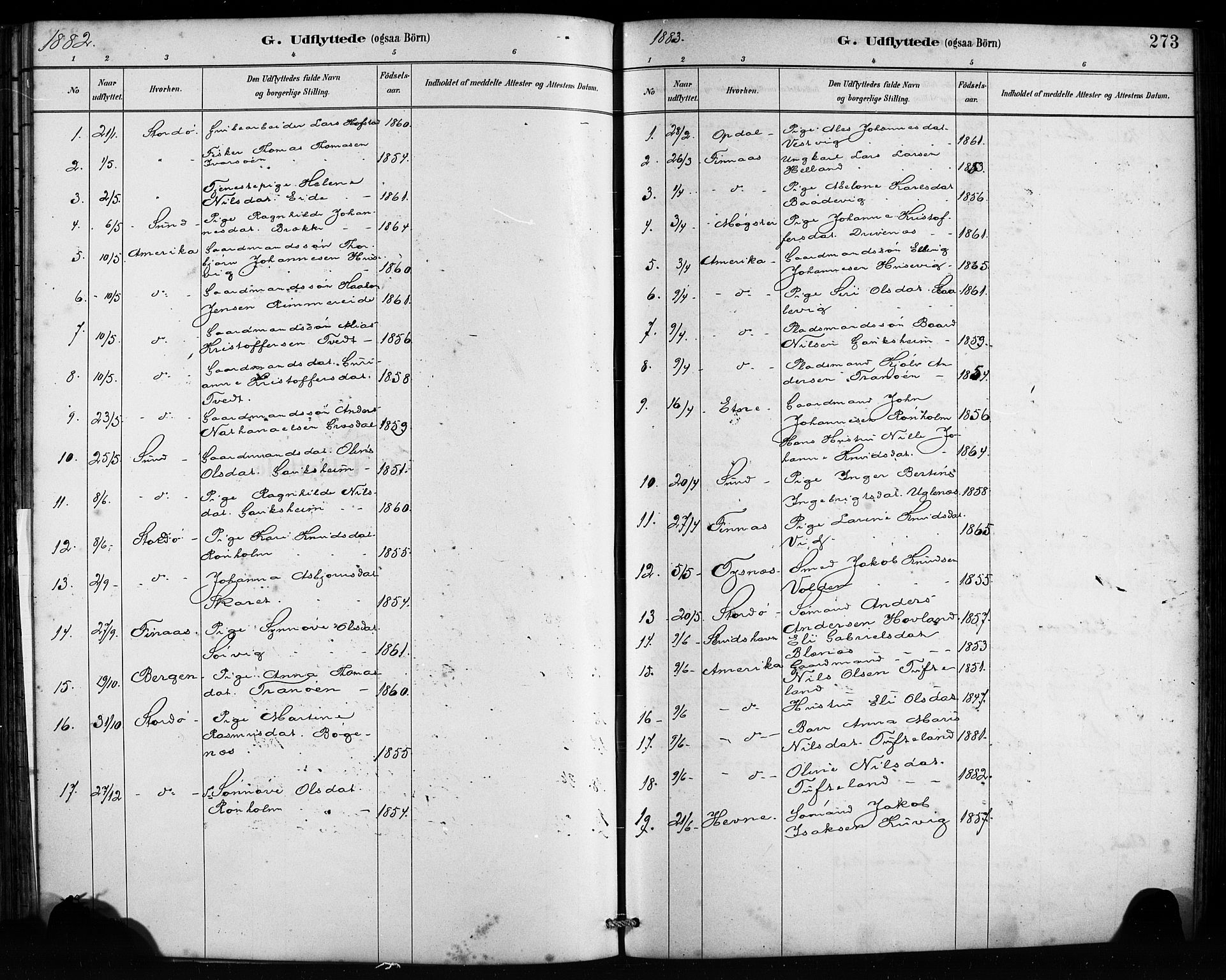 Fitjar sokneprestembete, SAB/A-99926: Parish register (official) no. A 2, 1882-1899, p. 273