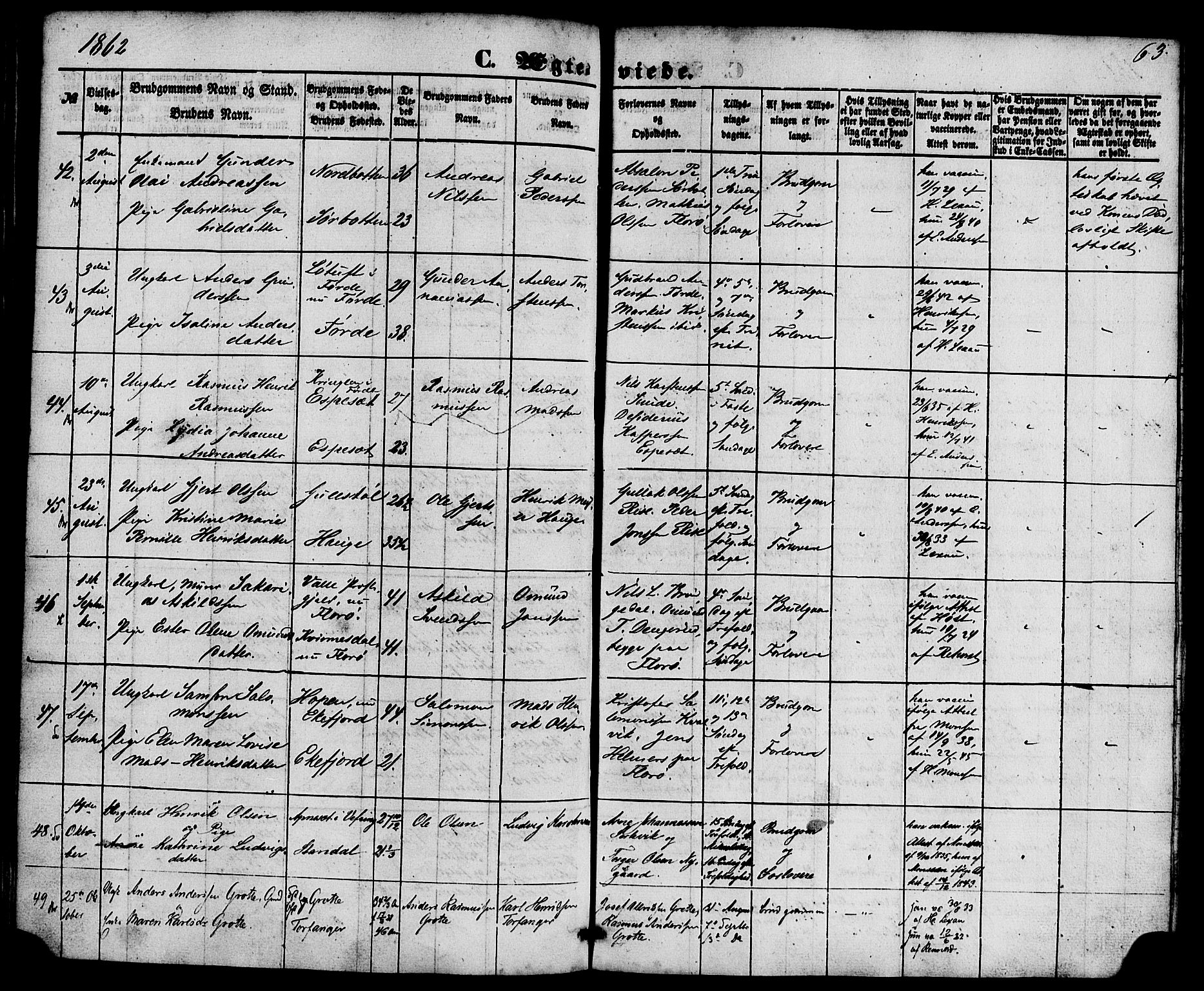 Kinn sokneprestembete, AV/SAB-A-80801/H/Haa/Haaa/L0010: Parish register (official) no. A 10, 1852-1869, p. 63