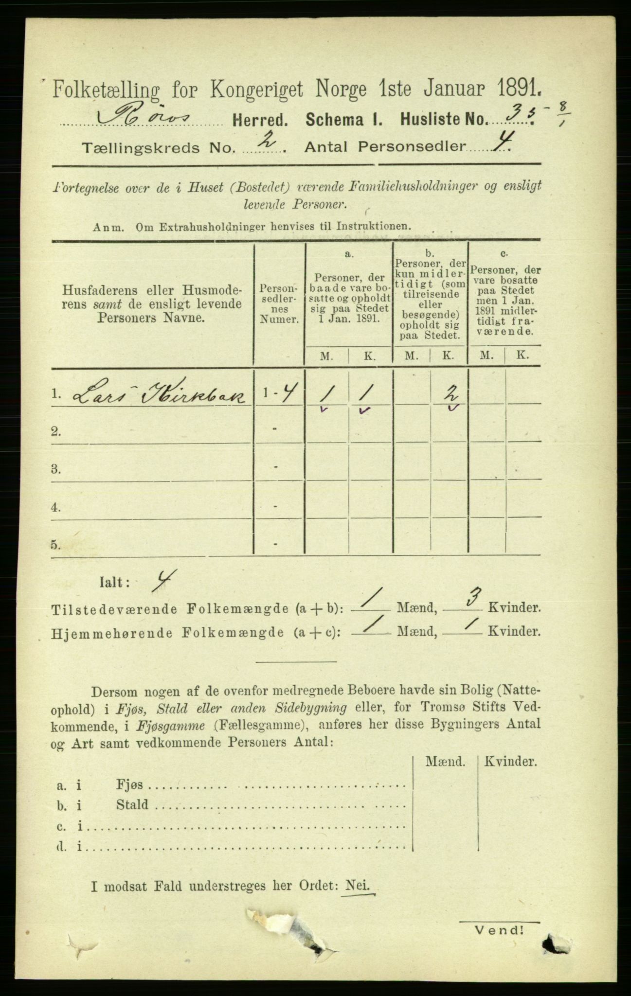 RA, 1891 census for 1640 Røros, 1891, p. 261