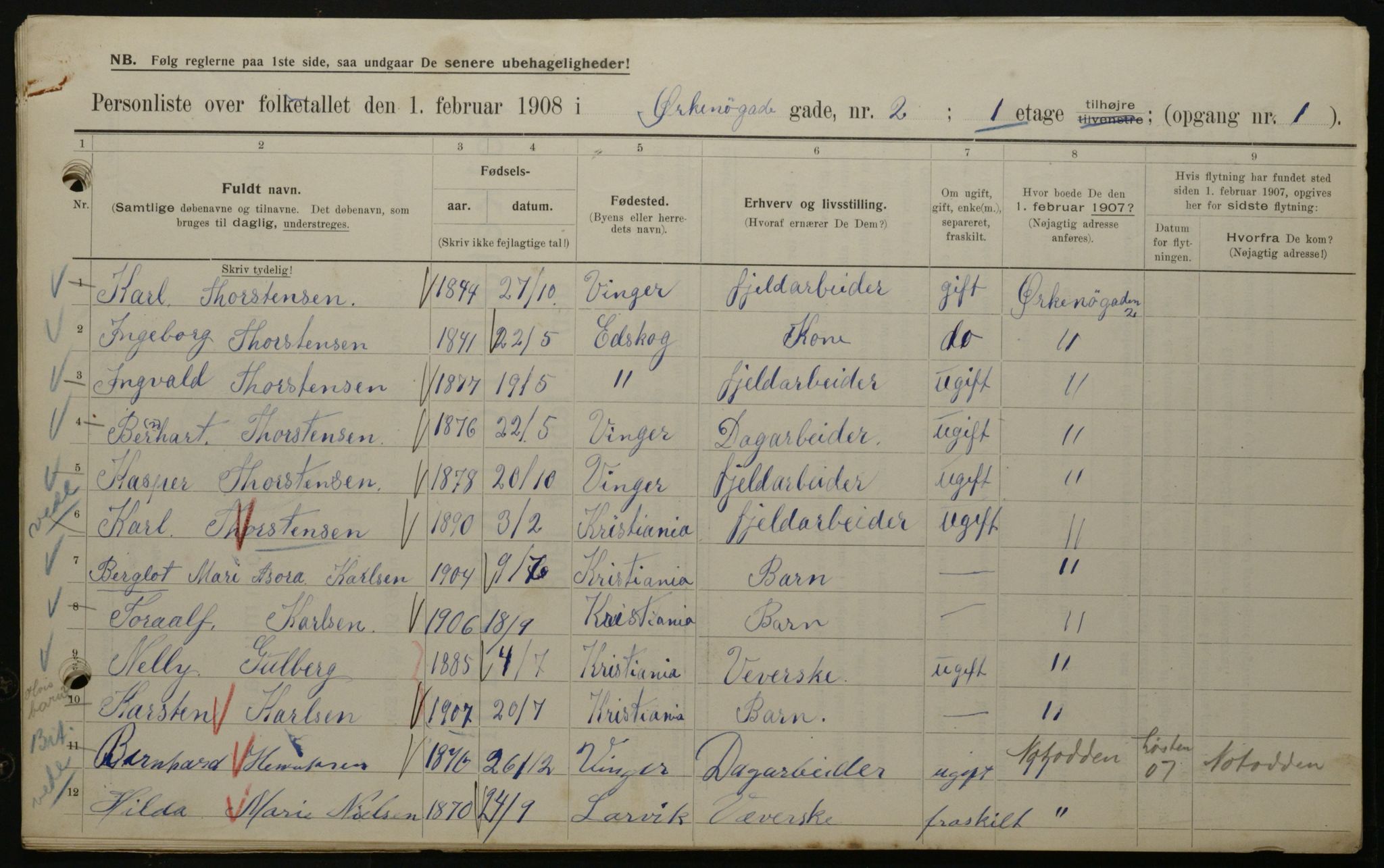 OBA, Municipal Census 1908 for Kristiania, 1908, p. 68149