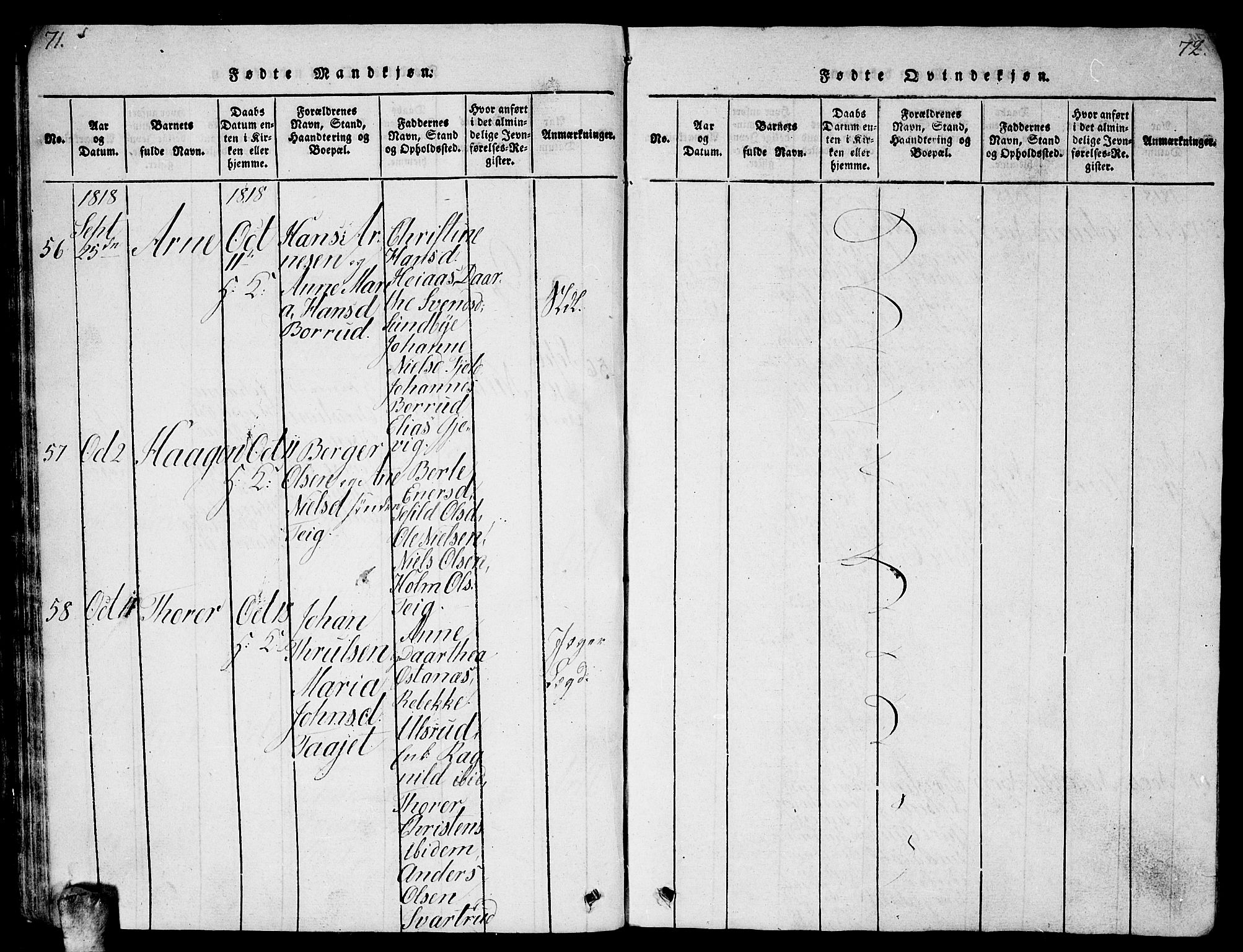 Enebakk prestekontor Kirkebøker, AV/SAO-A-10171c/G/Ga/L0001: Parish register (copy) no. I 1, 1815-1833, p. 71-72