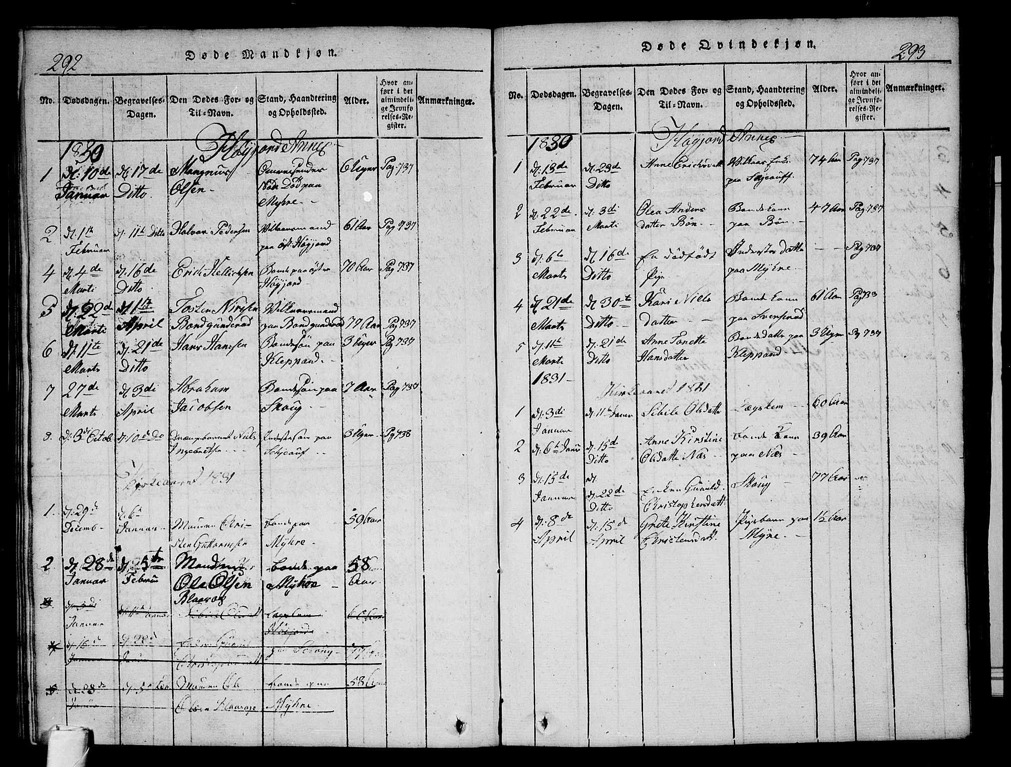 Andebu kirkebøker, AV/SAKO-A-336/G/Ga/L0002: Parish register (copy) no. I 2 /2, 1823-1832, p. 292-293