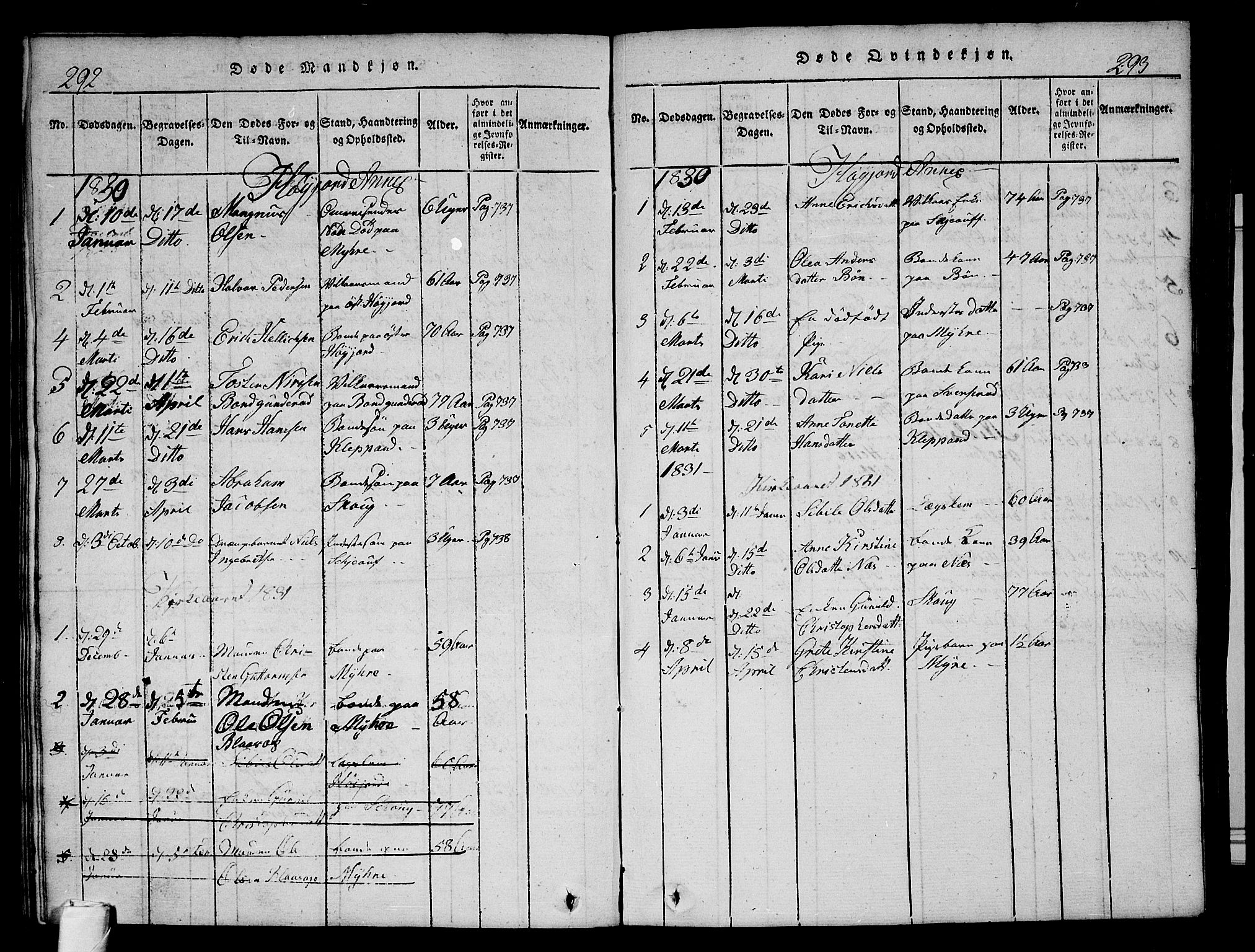 Andebu kirkebøker, SAKO/A-336/G/Ga/L0002: Parish register (copy) no. I 2 /2, 1823-1832, p. 292-293