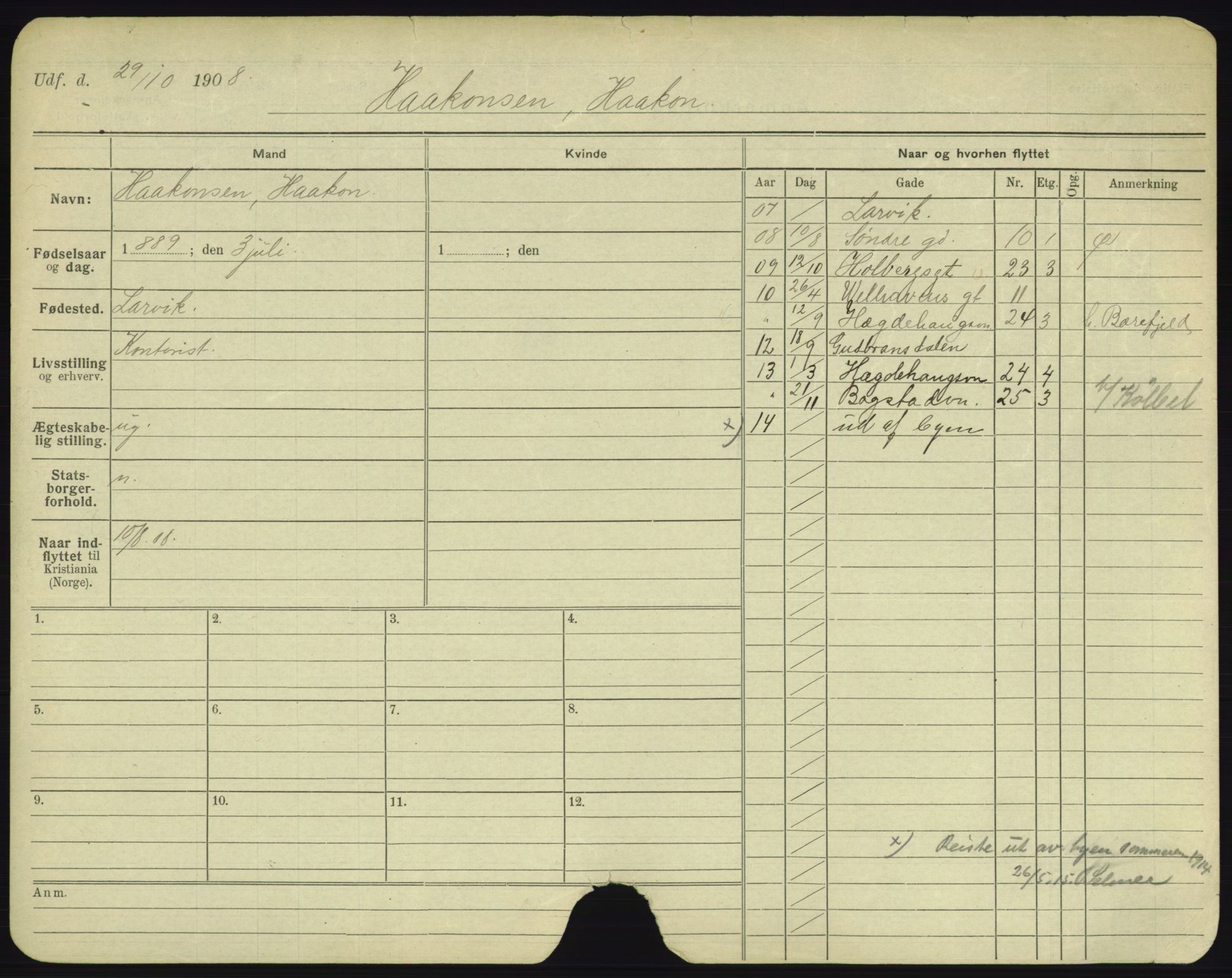 Oslo folkeregister, Registerkort, AV/SAO-A-11715/F/Fa/Fac/L0003: Menn, 1906-1914, p. 927a