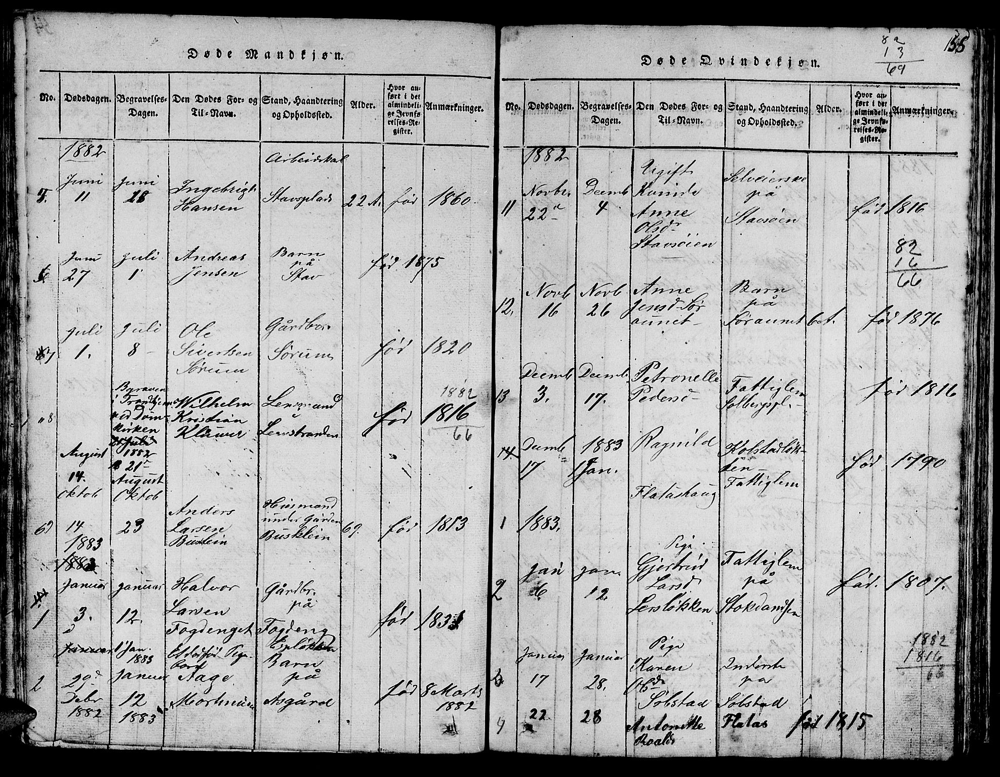 Ministerialprotokoller, klokkerbøker og fødselsregistre - Sør-Trøndelag, SAT/A-1456/613/L0393: Parish register (copy) no. 613C01, 1816-1886, p. 155