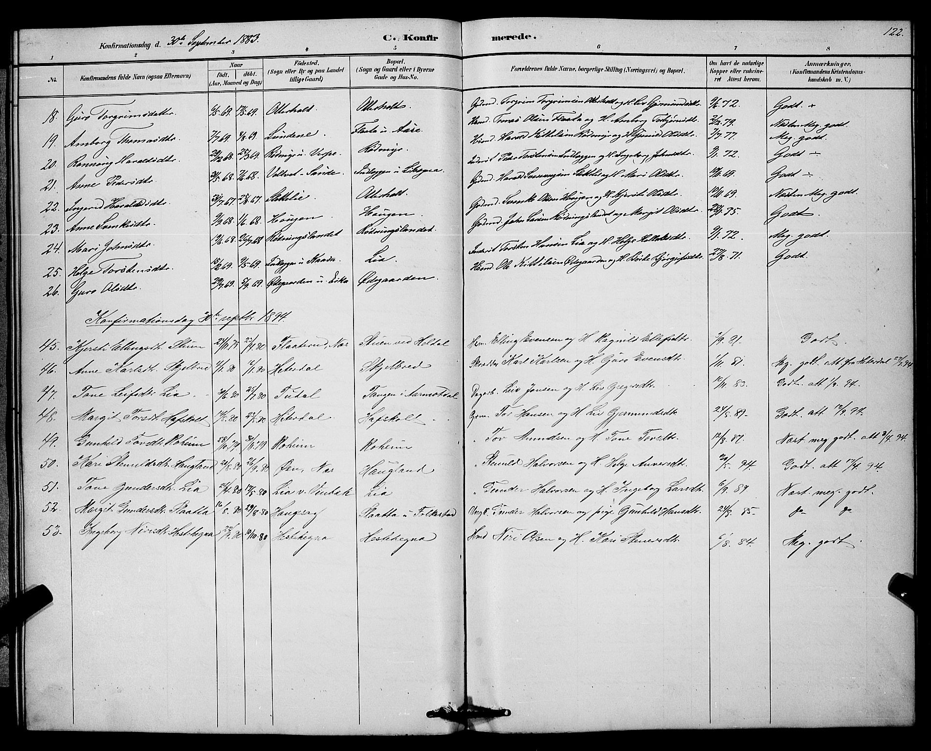 Bø kirkebøker, SAKO/A-257/G/Ga/L0005: Parish register (copy) no. 5, 1883-1897, p. 122
