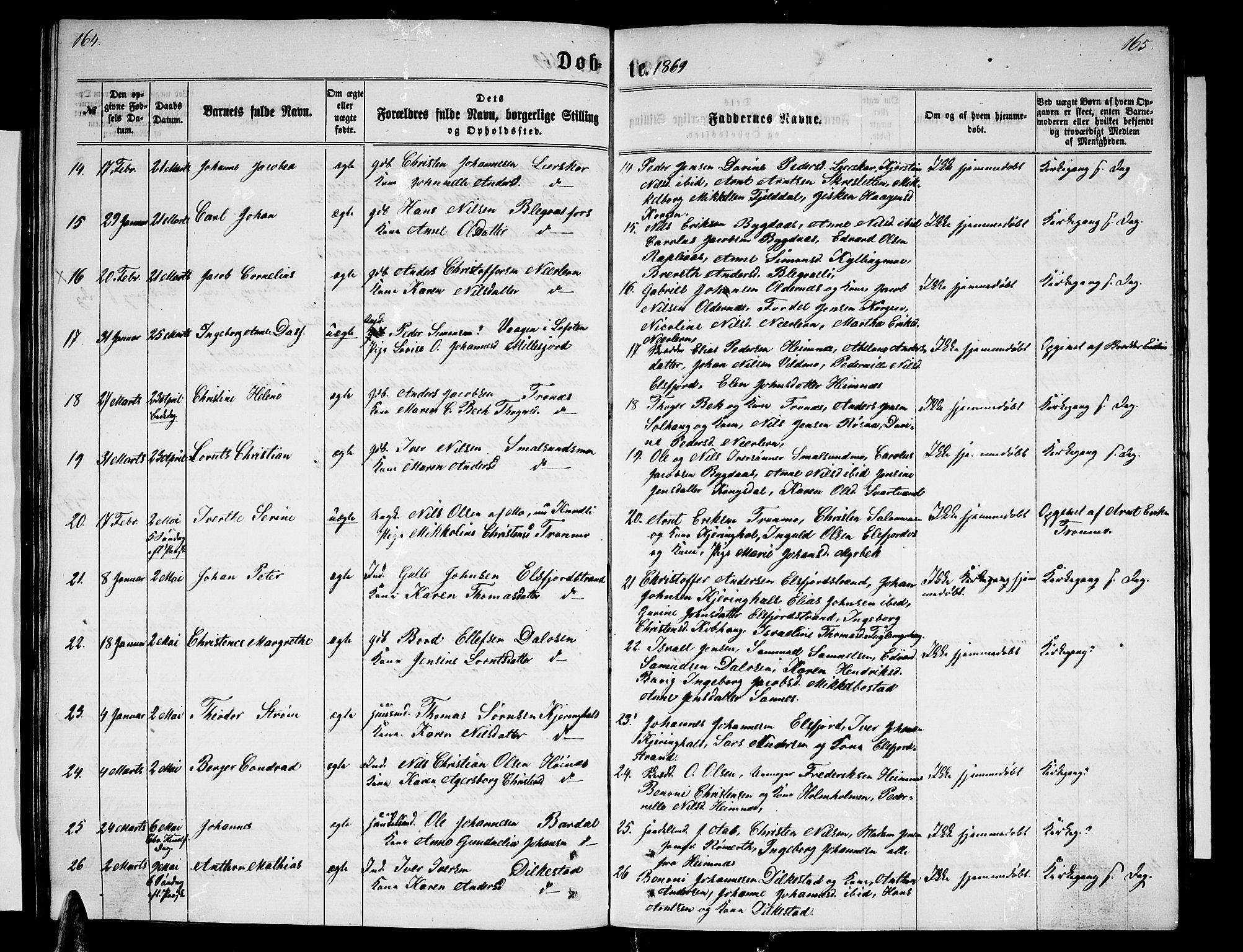 Ministerialprotokoller, klokkerbøker og fødselsregistre - Nordland, SAT/A-1459/825/L0365: Parish register (copy) no. 825C02, 1858-1873, p. 164-165