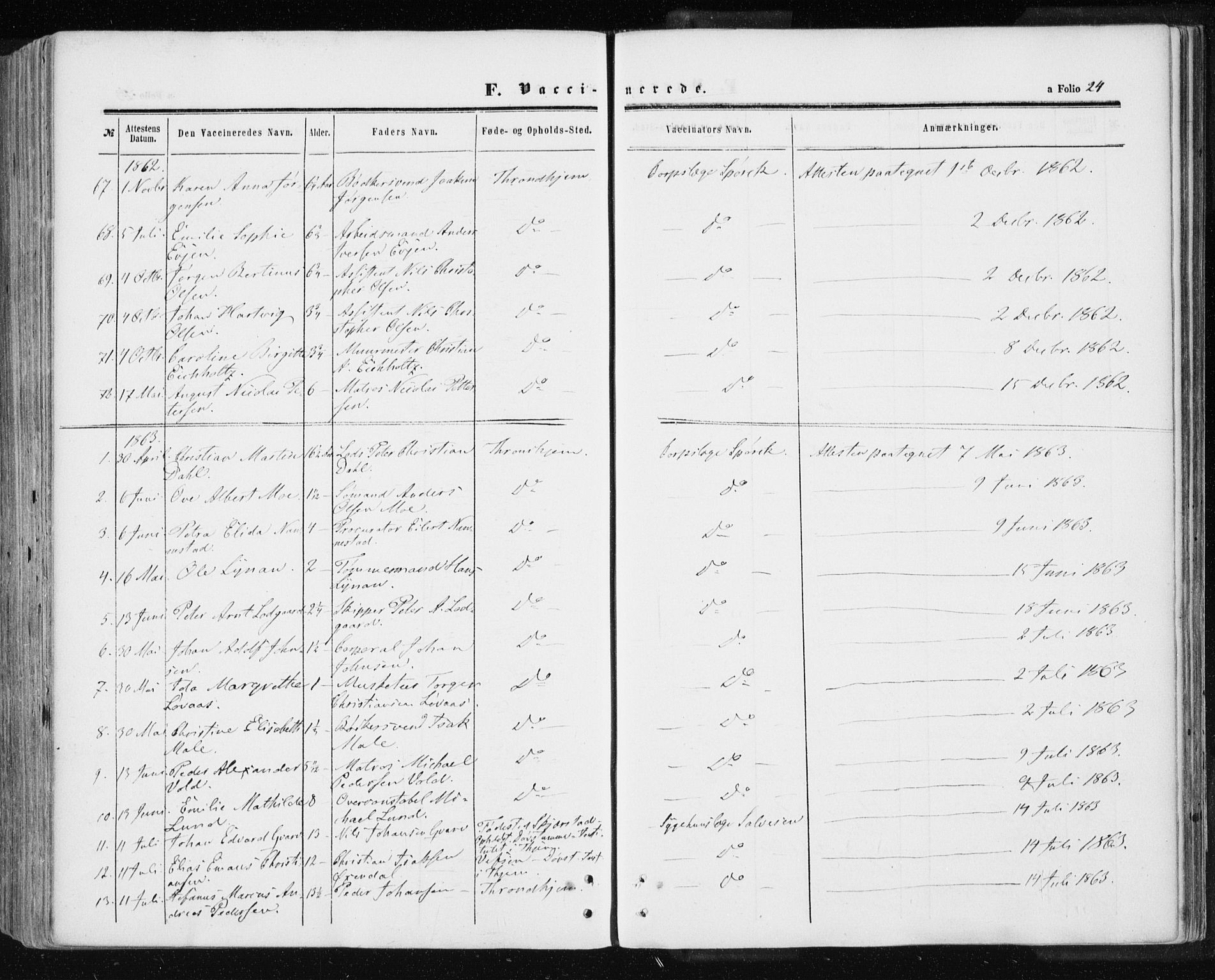 Ministerialprotokoller, klokkerbøker og fødselsregistre - Sør-Trøndelag, AV/SAT-A-1456/601/L0053: Parish register (official) no. 601A21, 1857-1865, p. 24