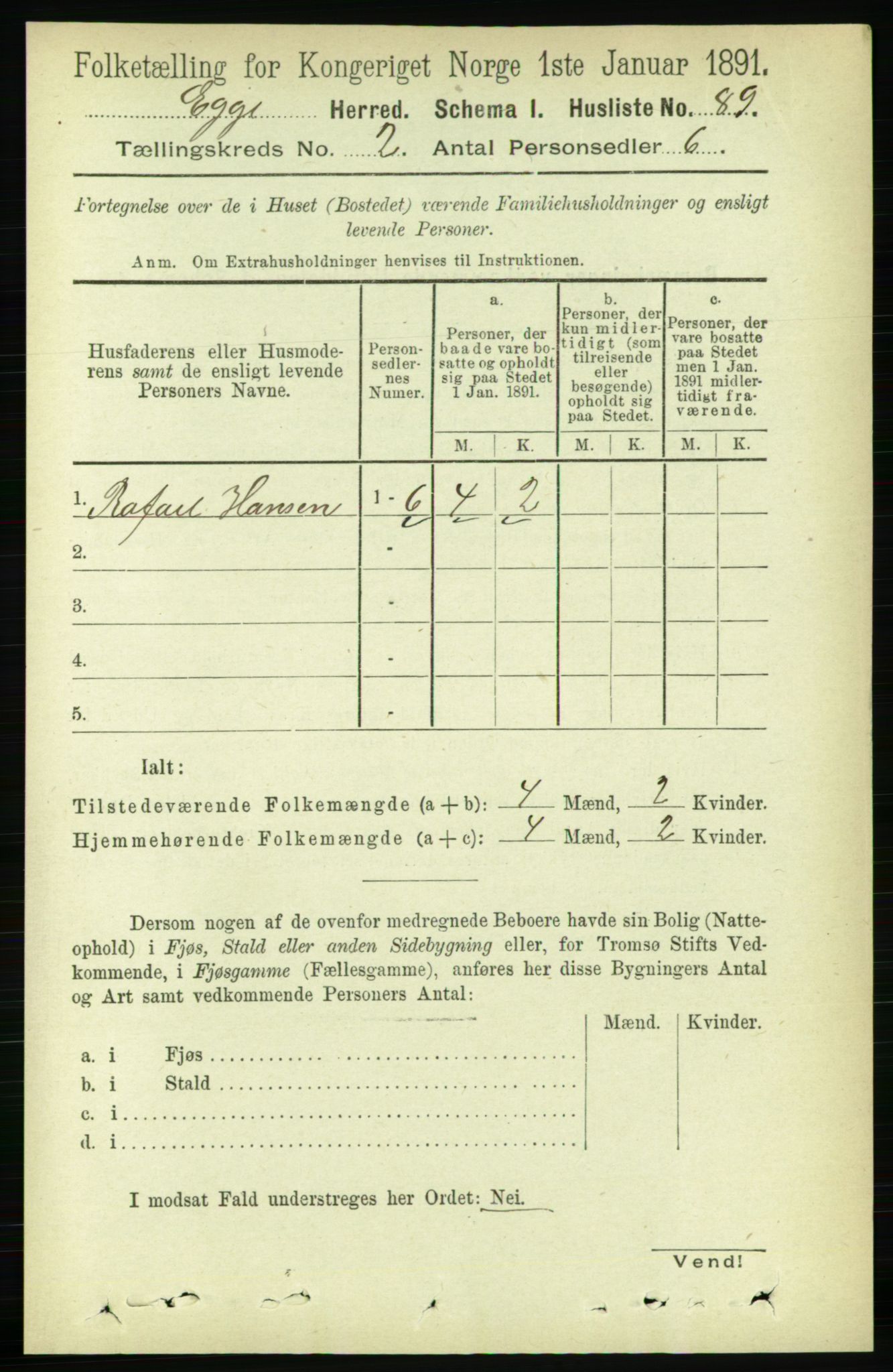 RA, 1891 census for 1733 Egge, 1891, p. 494