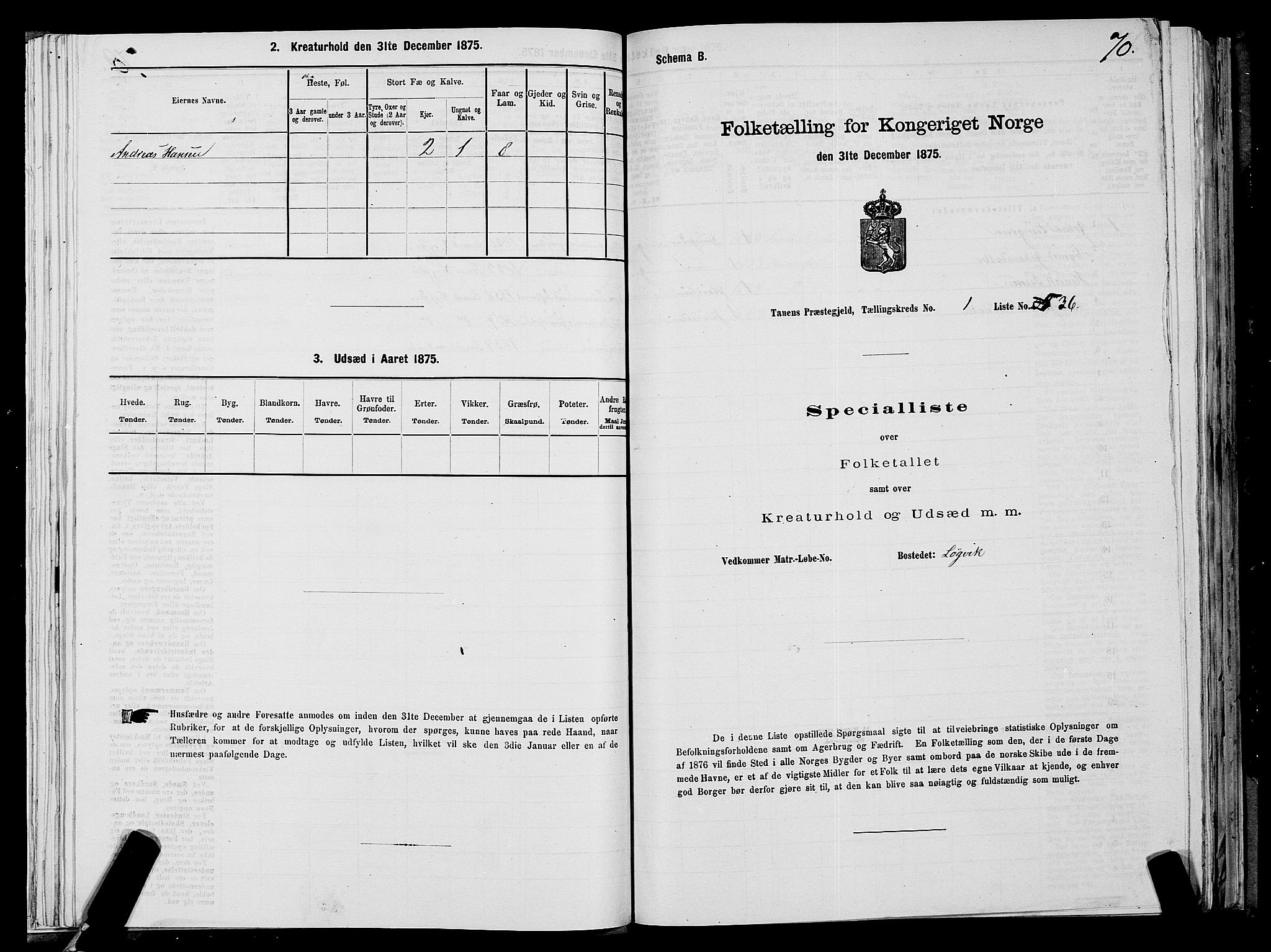 SATØ, 1875 census for 2025P Tana, 1875, p. 1070