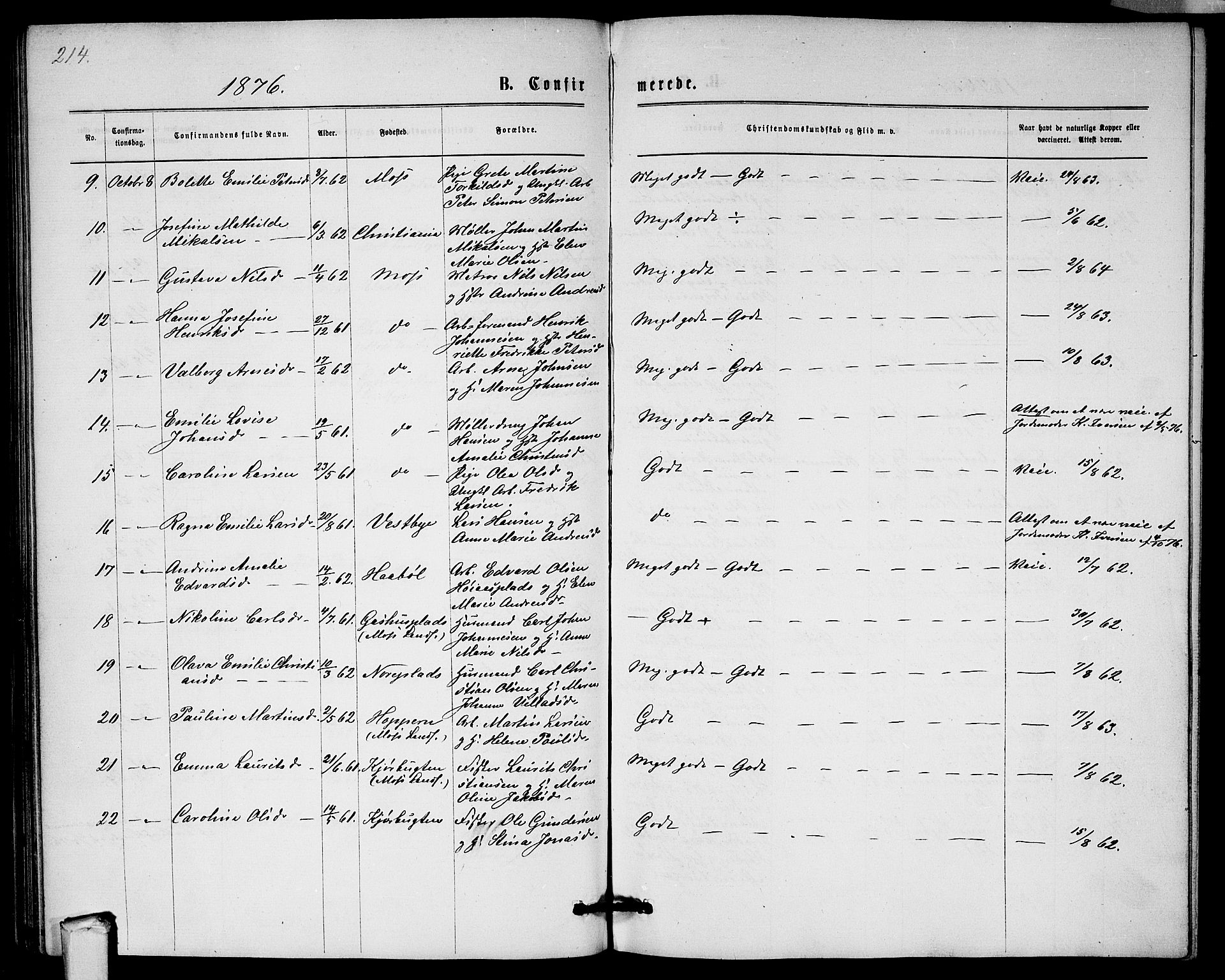 Moss prestekontor Kirkebøker, SAO/A-2003/G/Ga/L0004: Parish register (copy) no.  I 4, 1869-1877, p. 214