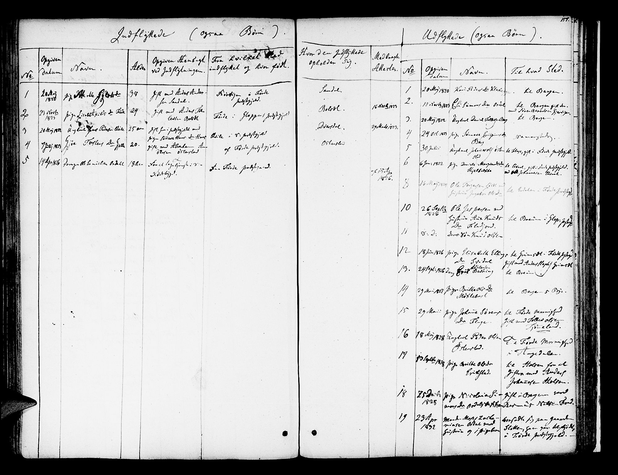 Jølster sokneprestembete, SAB/A-80701/H/Haa/Haaa/L0008: Parish register (official) no. A 8, 1821-1833, p. 157