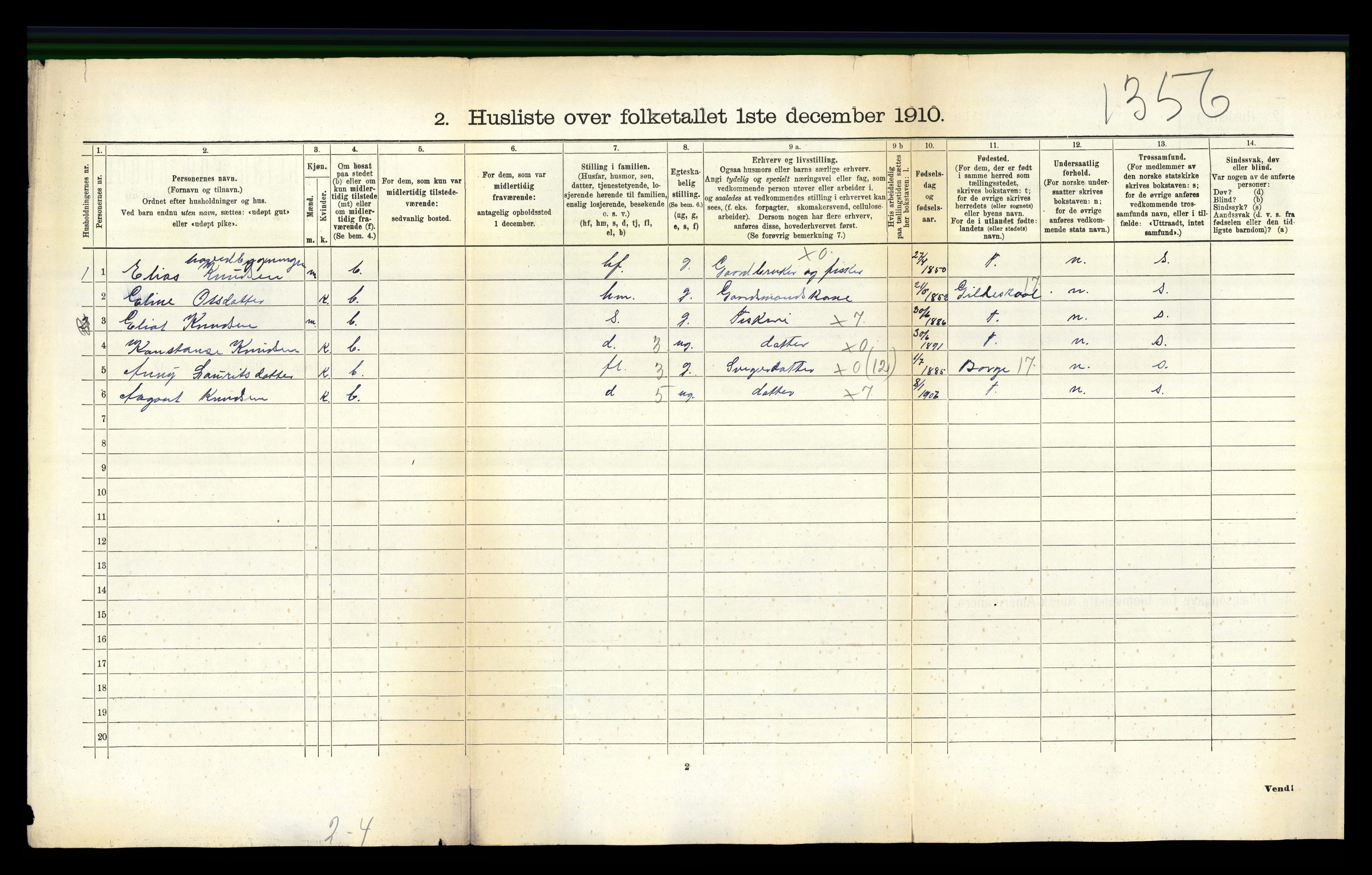 RA, 1910 census for Hadsel, 1910, p. 2288