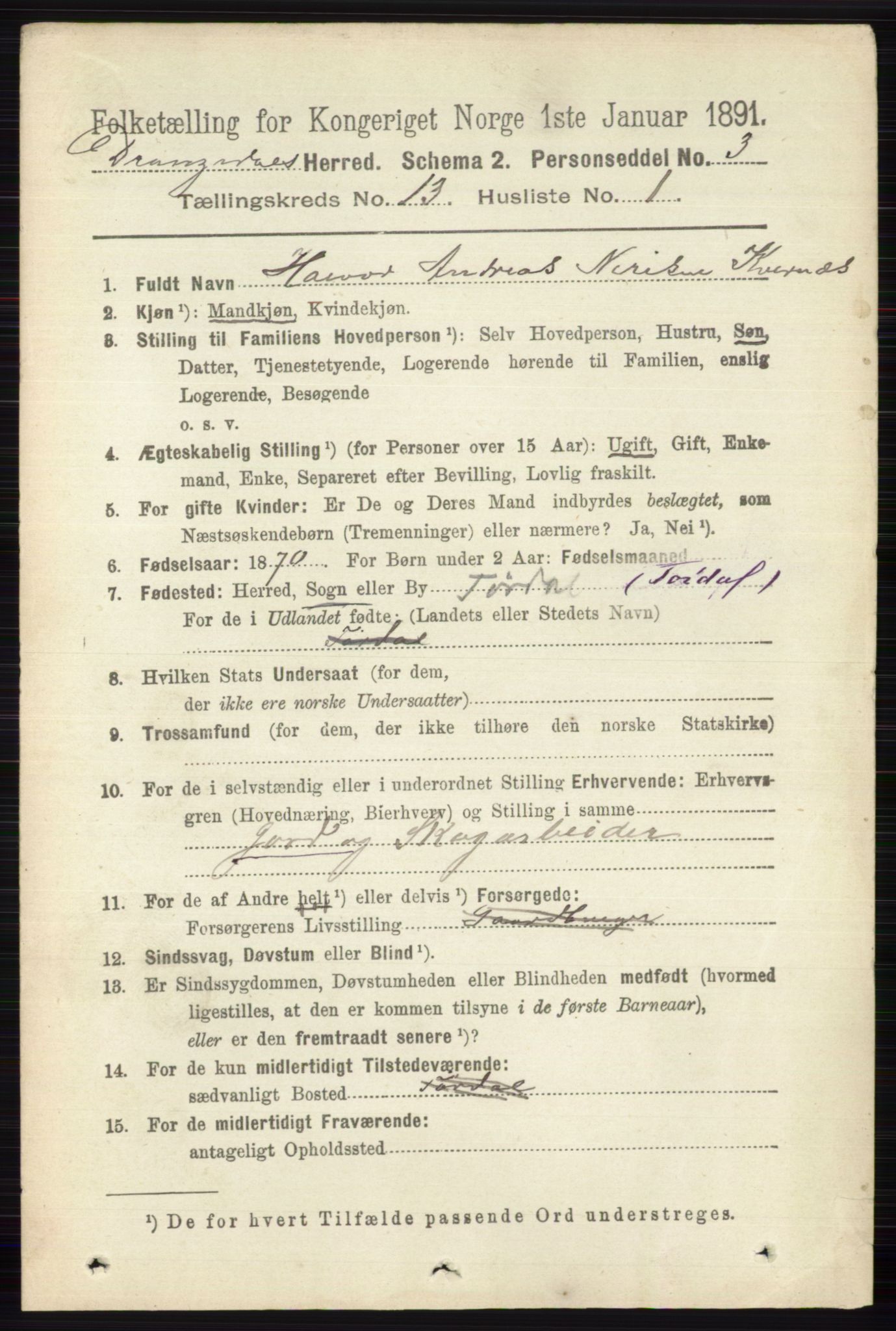 RA, 1891 census for 0817 Drangedal, 1891, p. 4710