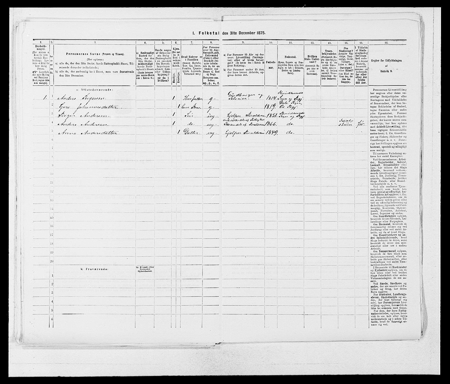 SAB, 1875 census for 1224P Kvinnherad, 1875, p. 1192