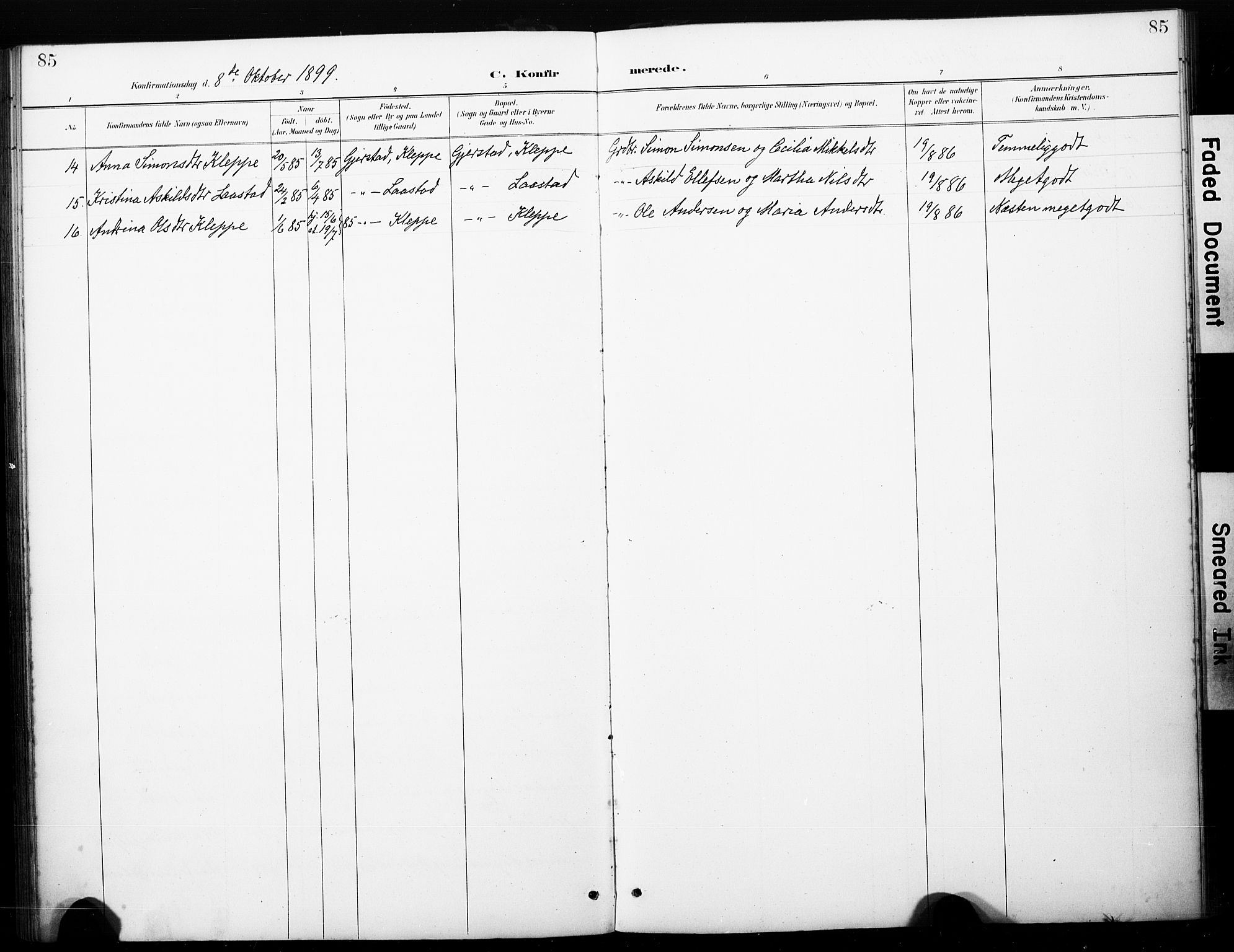 Haus sokneprestembete, AV/SAB-A-75601/H/Haa: Parish register (official) no. C 1, 1887-1899, p. 85