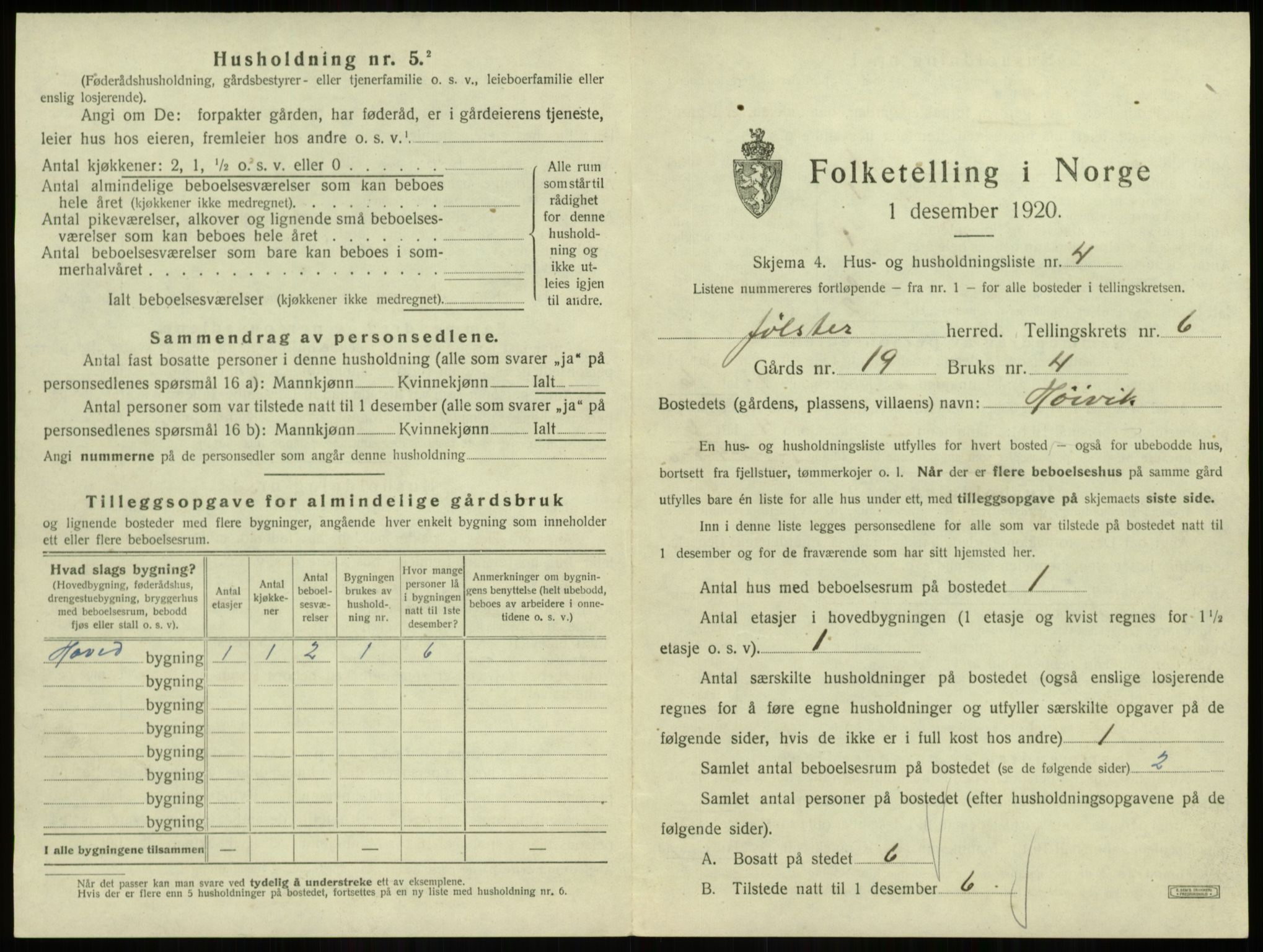 SAB, 1920 census for Jølster, 1920, p. 402