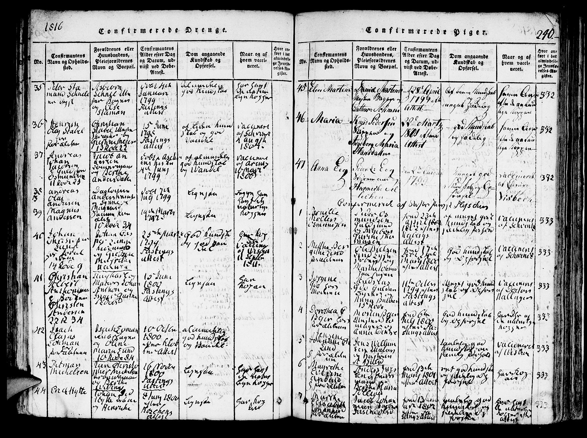 Domkirken sokneprestembete, AV/SAB-A-74801/H/Hab/L0001: Parish register (copy) no. A 1, 1816-1821, p. 240