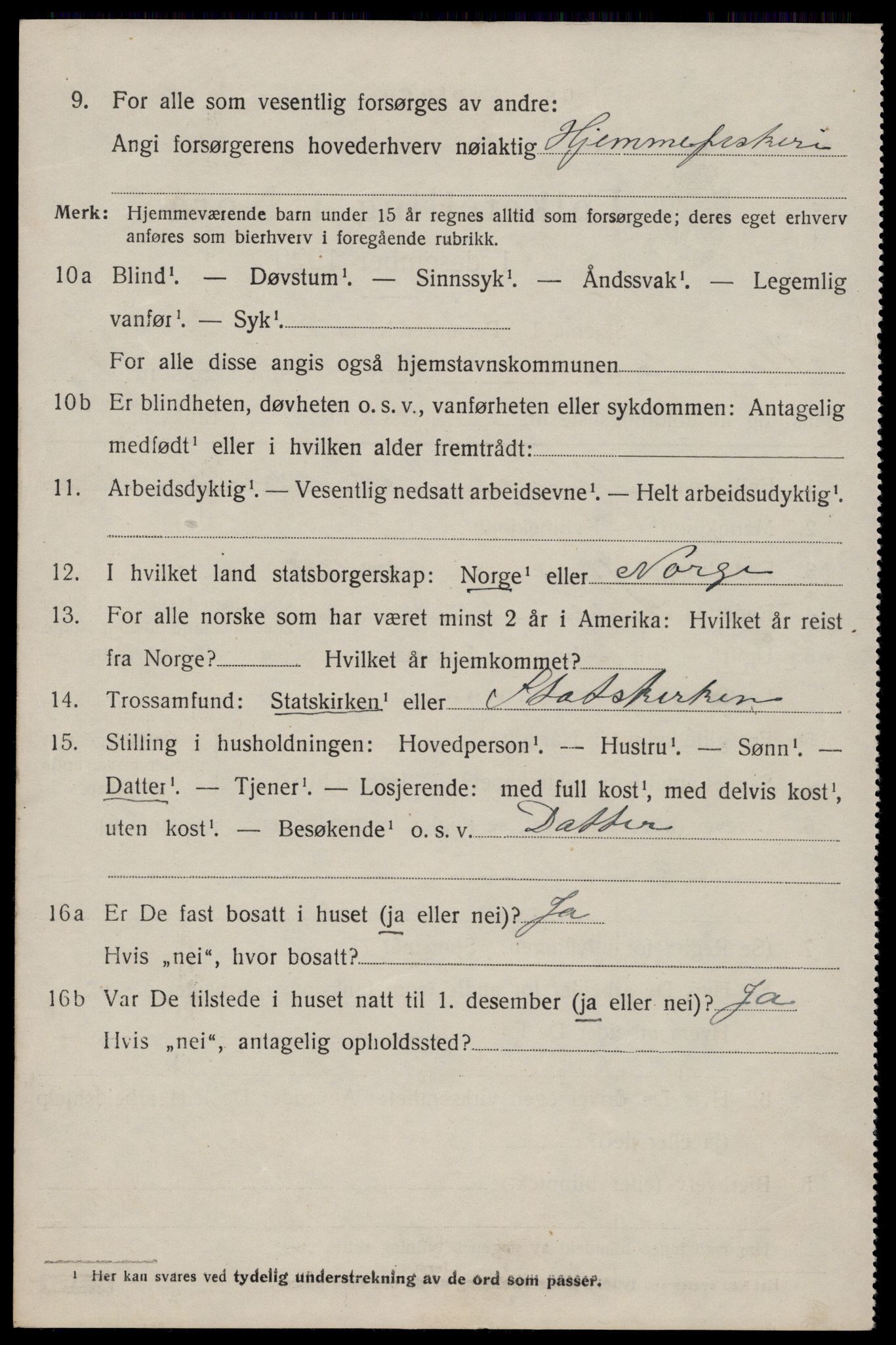 SAST, 1920 census for Stangaland, 1920, p. 1208