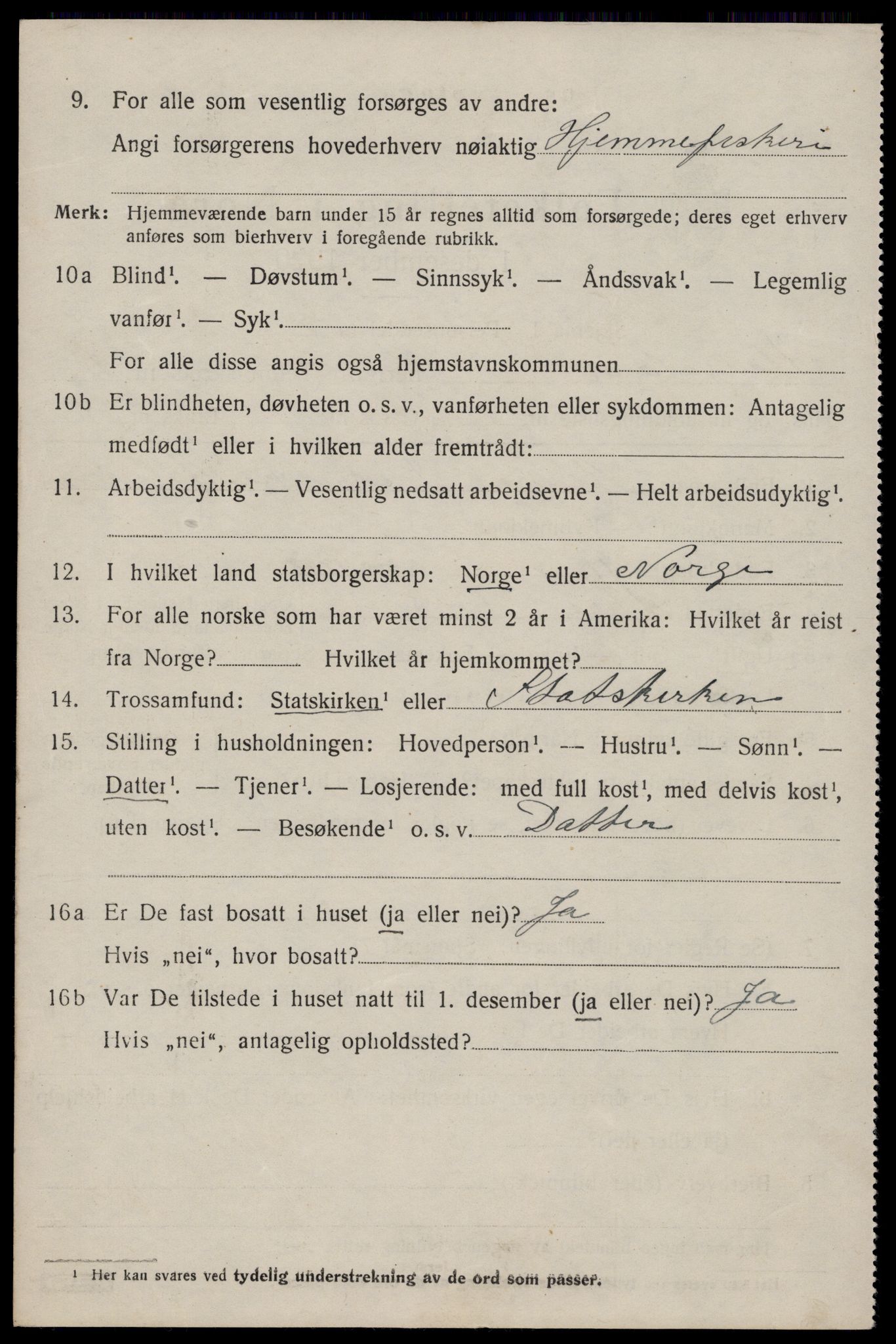 SAST, 1920 census for Stangaland, 1920, p. 1208