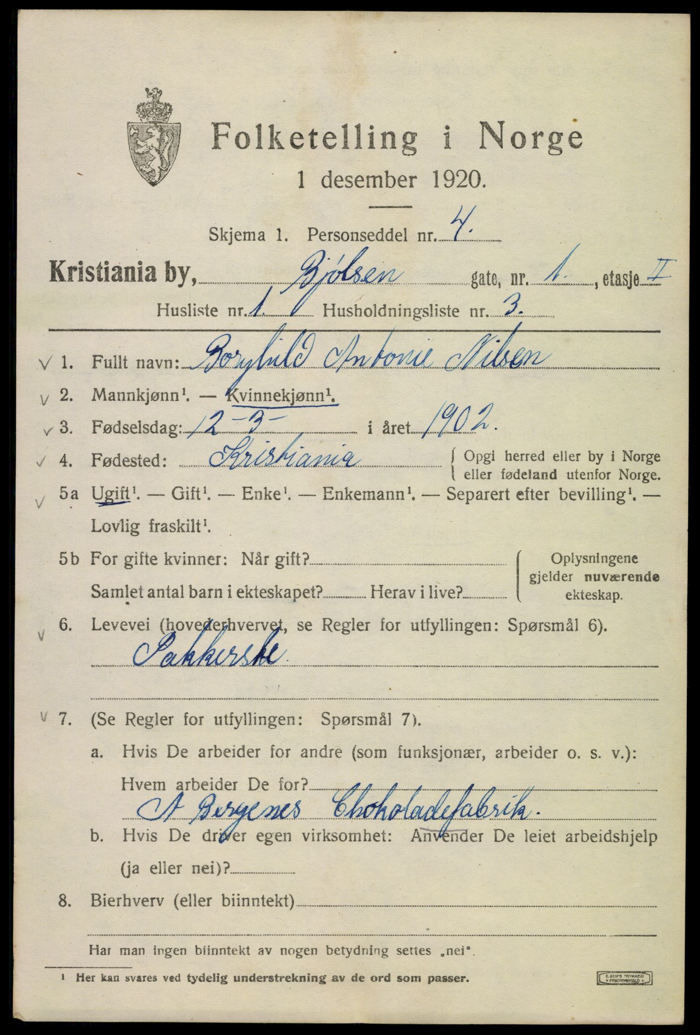 SAO, 1920 census for Kristiania, 1920, p. 162725