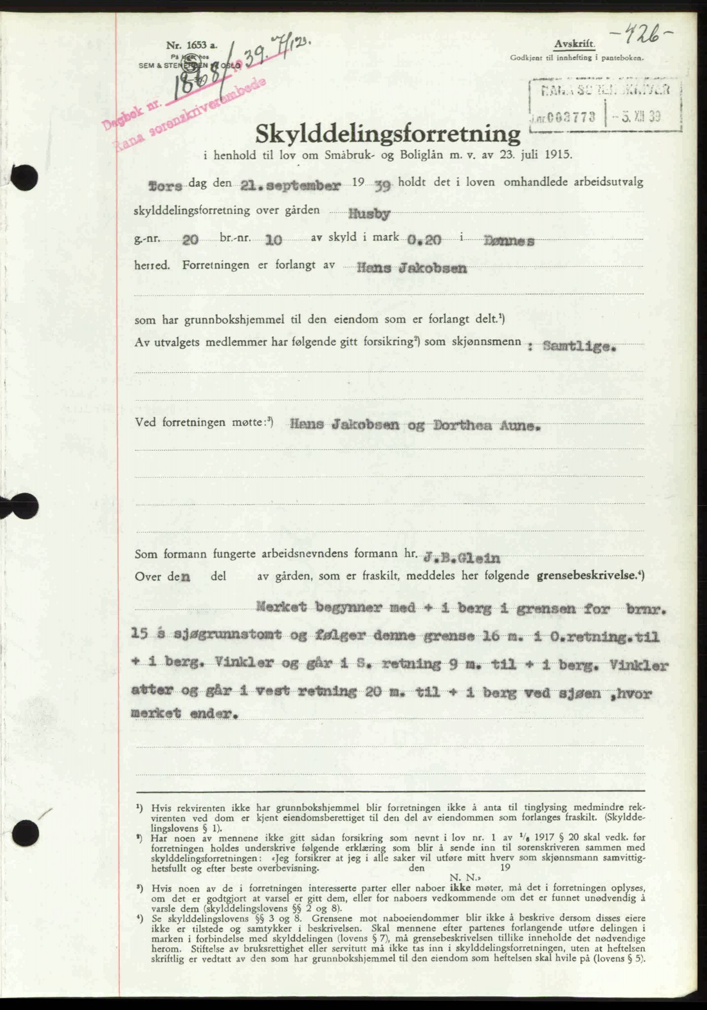Rana sorenskriveri , SAT/A-1108/1/2/2C: Mortgage book no. A 6, 1939-1940, Diary no: : 1868/1939