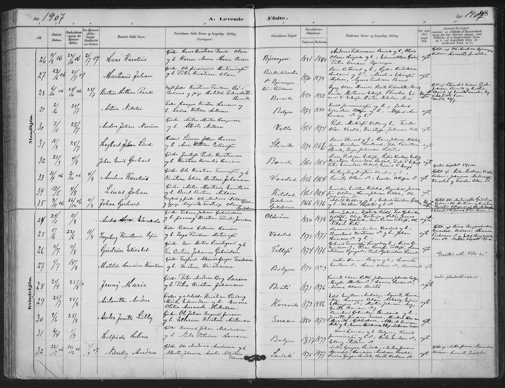 Ministerialprotokoller, klokkerbøker og fødselsregistre - Nordland, AV/SAT-A-1459/843/L0628: Parish register (official) no. 843A03, 1889-1907, p. 98