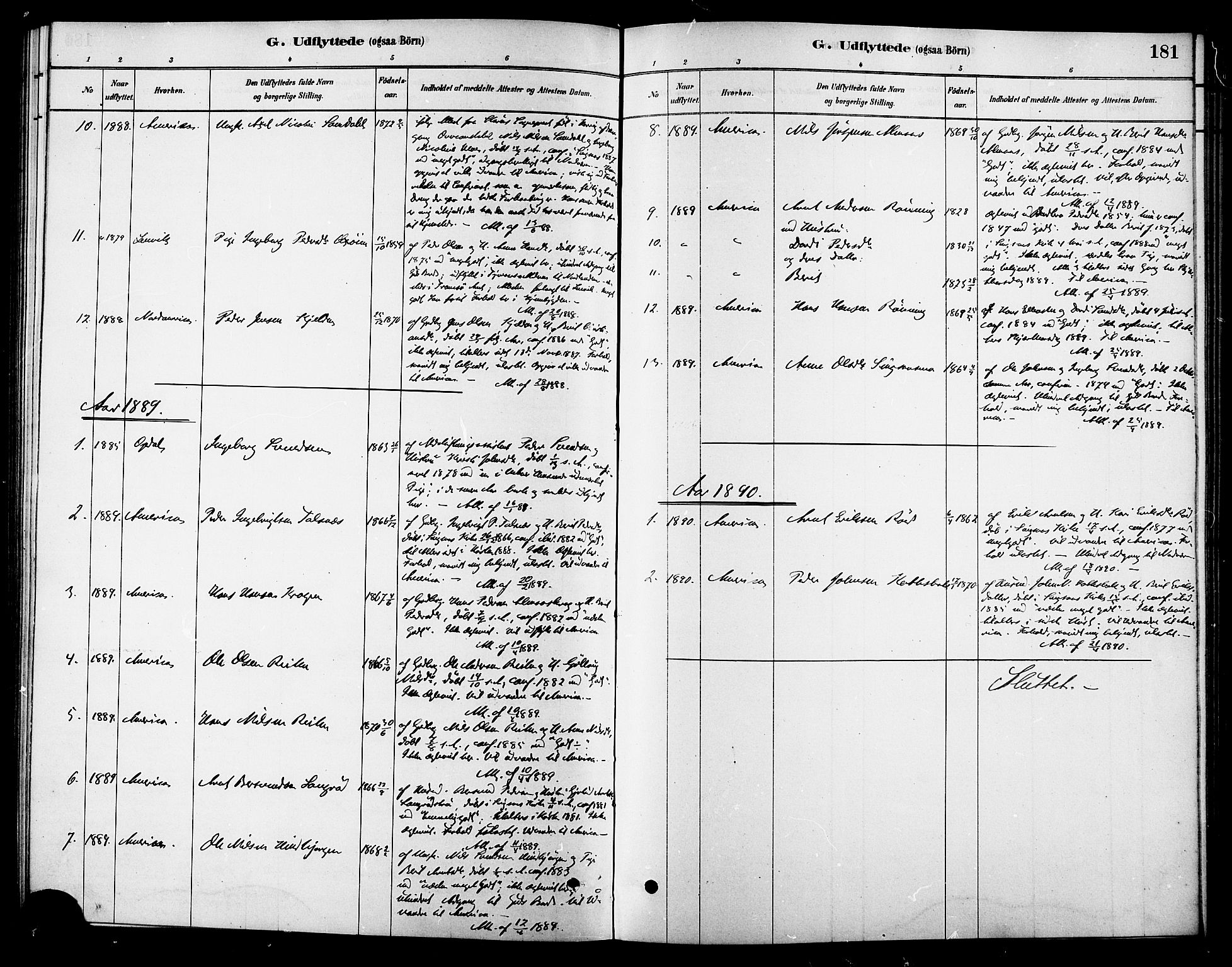 Ministerialprotokoller, klokkerbøker og fødselsregistre - Sør-Trøndelag, SAT/A-1456/688/L1024: Parish register (official) no. 688A01, 1879-1890, p. 181