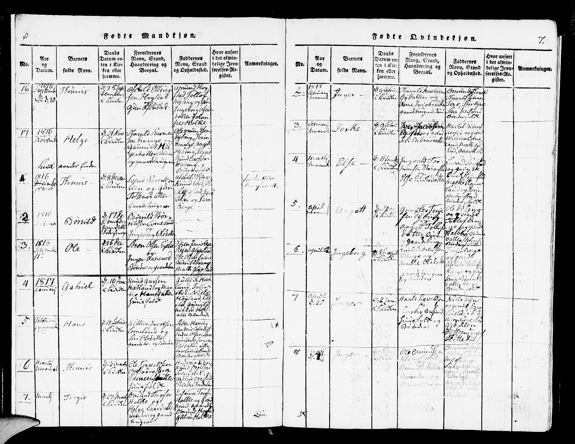 Helleland sokneprestkontor, AV/SAST-A-101810: Parish register (official) no. A 4, 1815-1834, p. 6-7