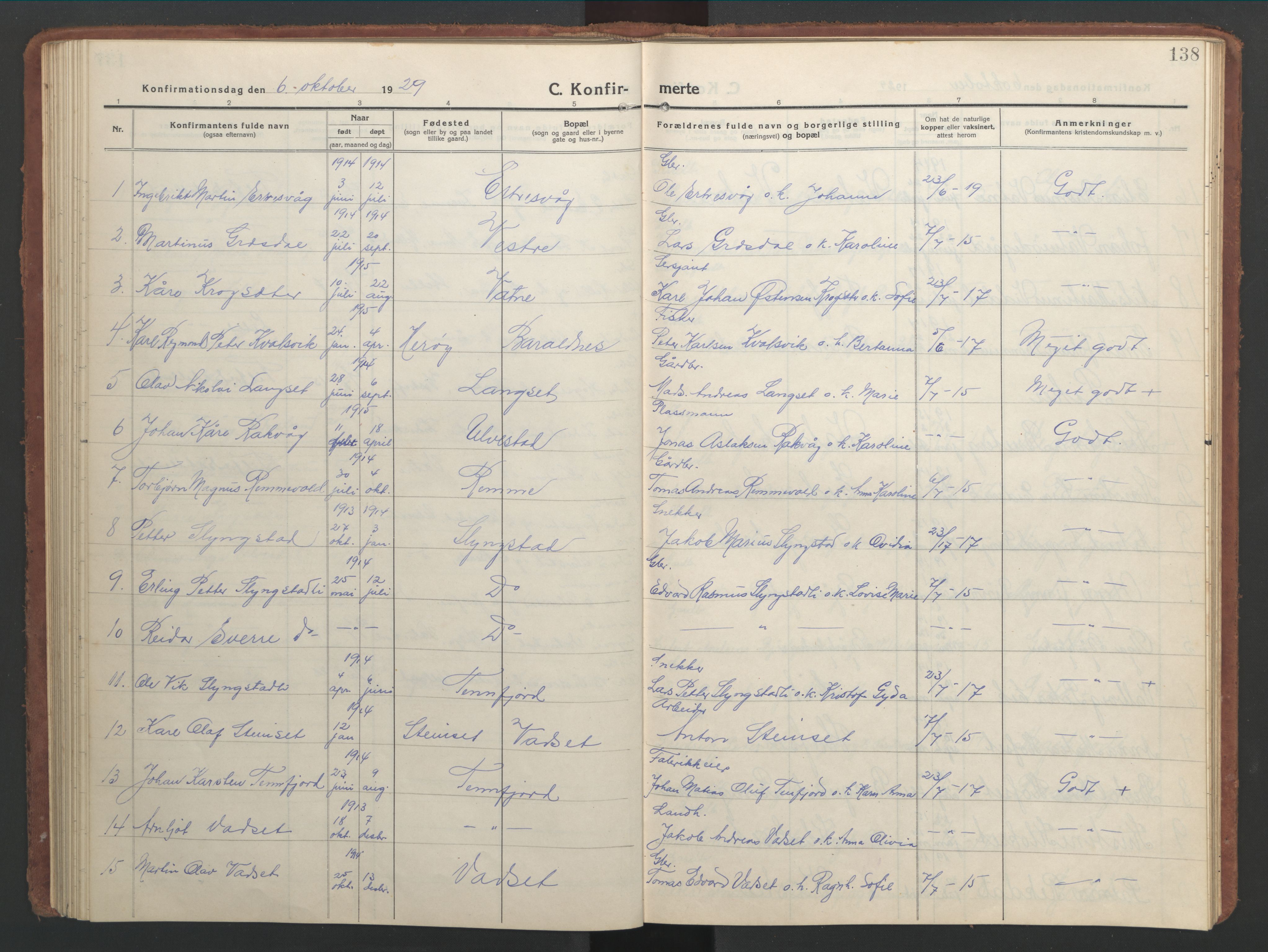 Ministerialprotokoller, klokkerbøker og fødselsregistre - Møre og Romsdal, AV/SAT-A-1454/525/L0378: Parish register (copy) no. 525C04, 1915-1947, p. 138