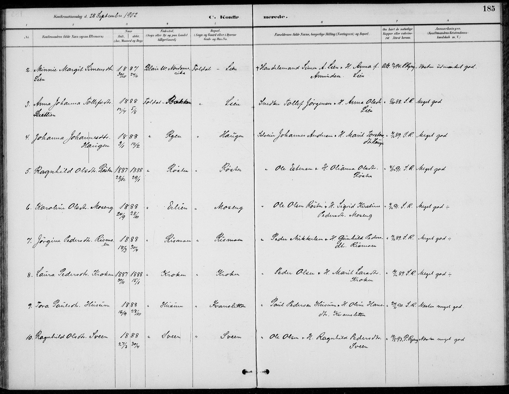 Alvdal prestekontor, AV/SAH-PREST-060/H/Ha/Haa/L0003: Parish register (official) no. 3, 1886-1912, p. 185