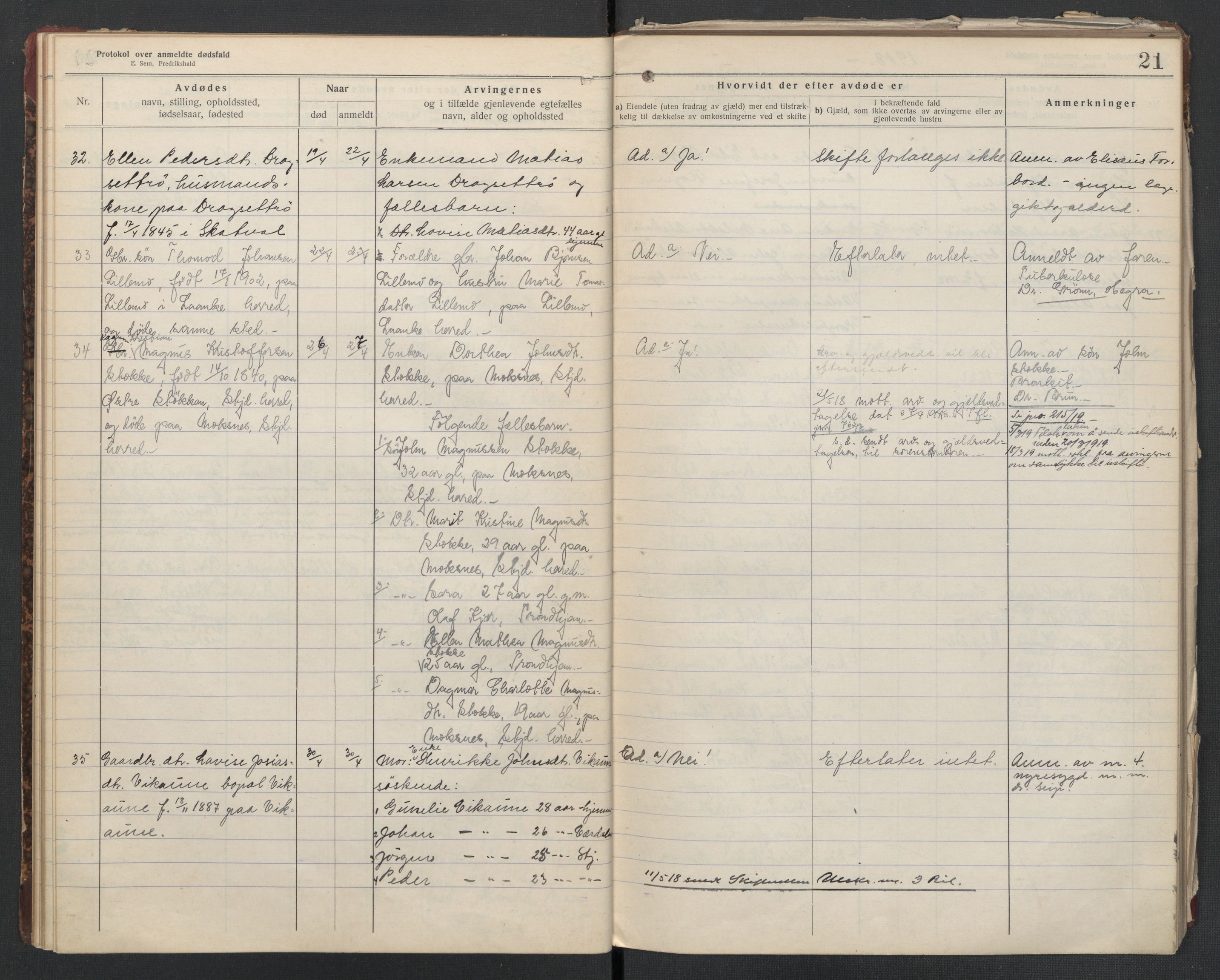 Nedre Stjørdal lensmannskontor, AV/SAT-A-1044/02/L0004: 2.01.04 Dødsfallsprotokoller, 1917-1921, p. 21