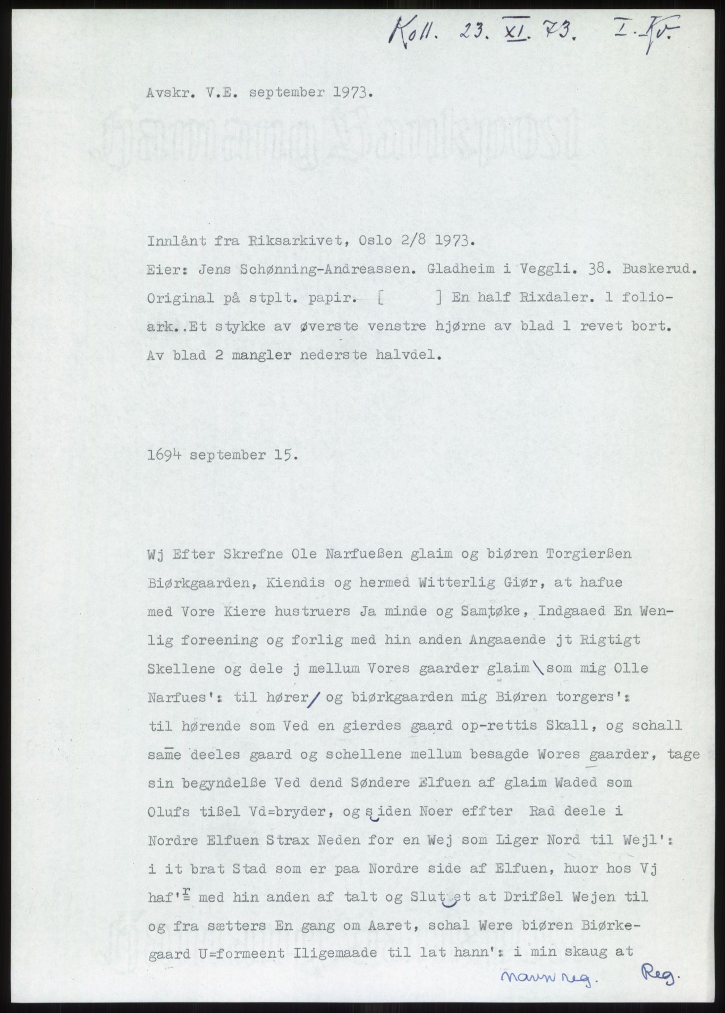 Samlinger til kildeutgivelse, Diplomavskriftsamlingen, RA/EA-4053/H/Ha, p. 187