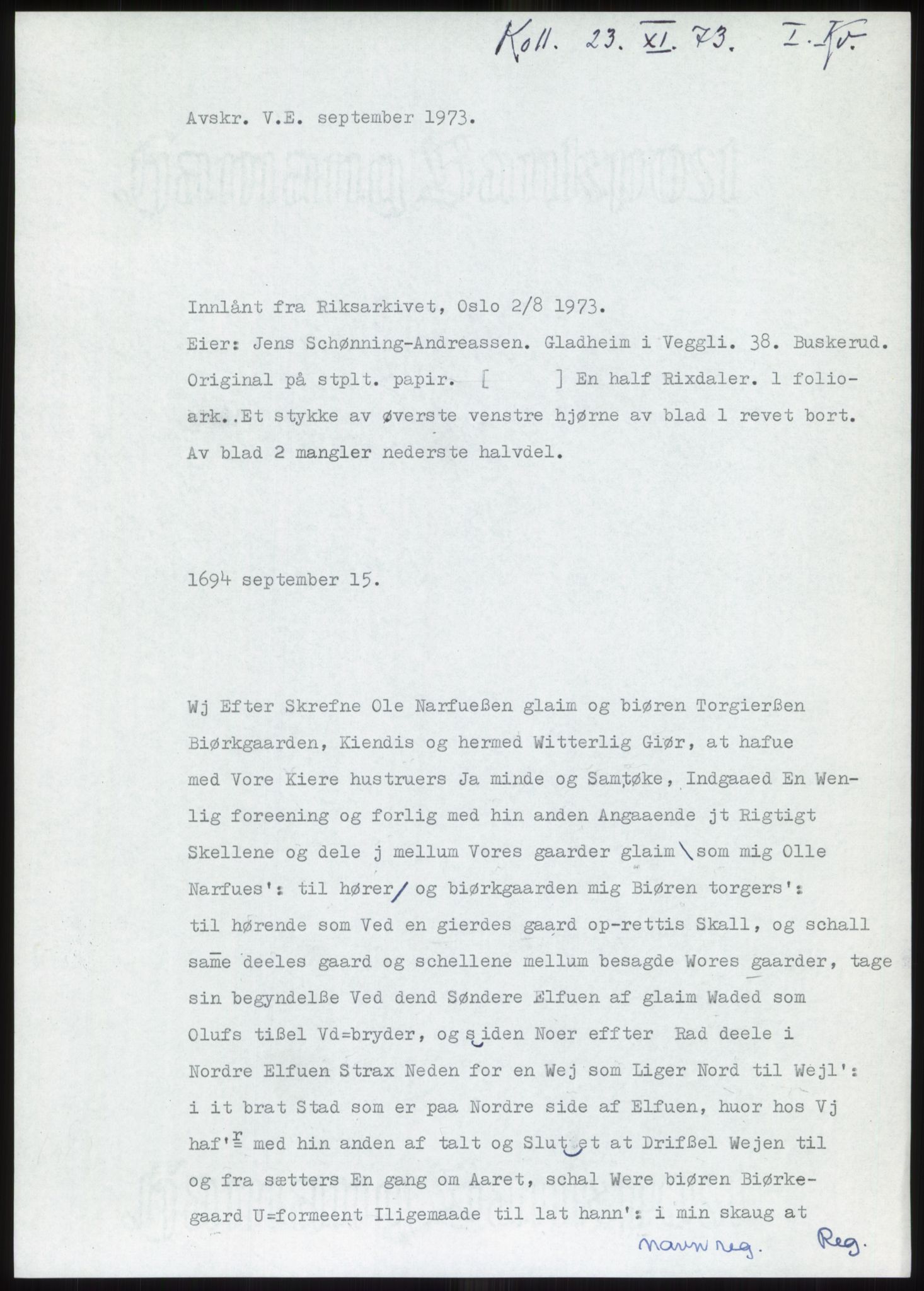 Samlinger til kildeutgivelse, Diplomavskriftsamlingen, AV/RA-EA-4053/H/Ha, p. 187