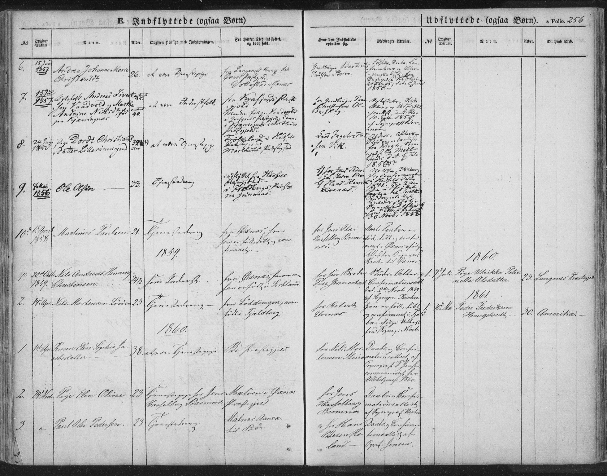 Ministerialprotokoller, klokkerbøker og fødselsregistre - Nordland, AV/SAT-A-1459/895/L1369: Parish register (official) no. 895A04, 1852-1872, p. 256