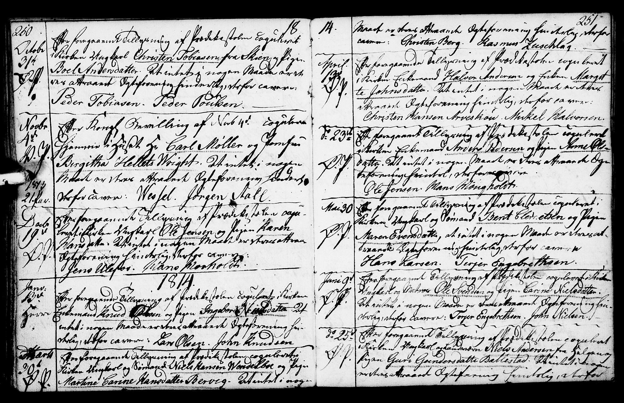 Porsgrunn kirkebøker , AV/SAKO-A-104/F/Fa/L0003: Parish register (official) no. 3, 1764-1814, p. 250-251