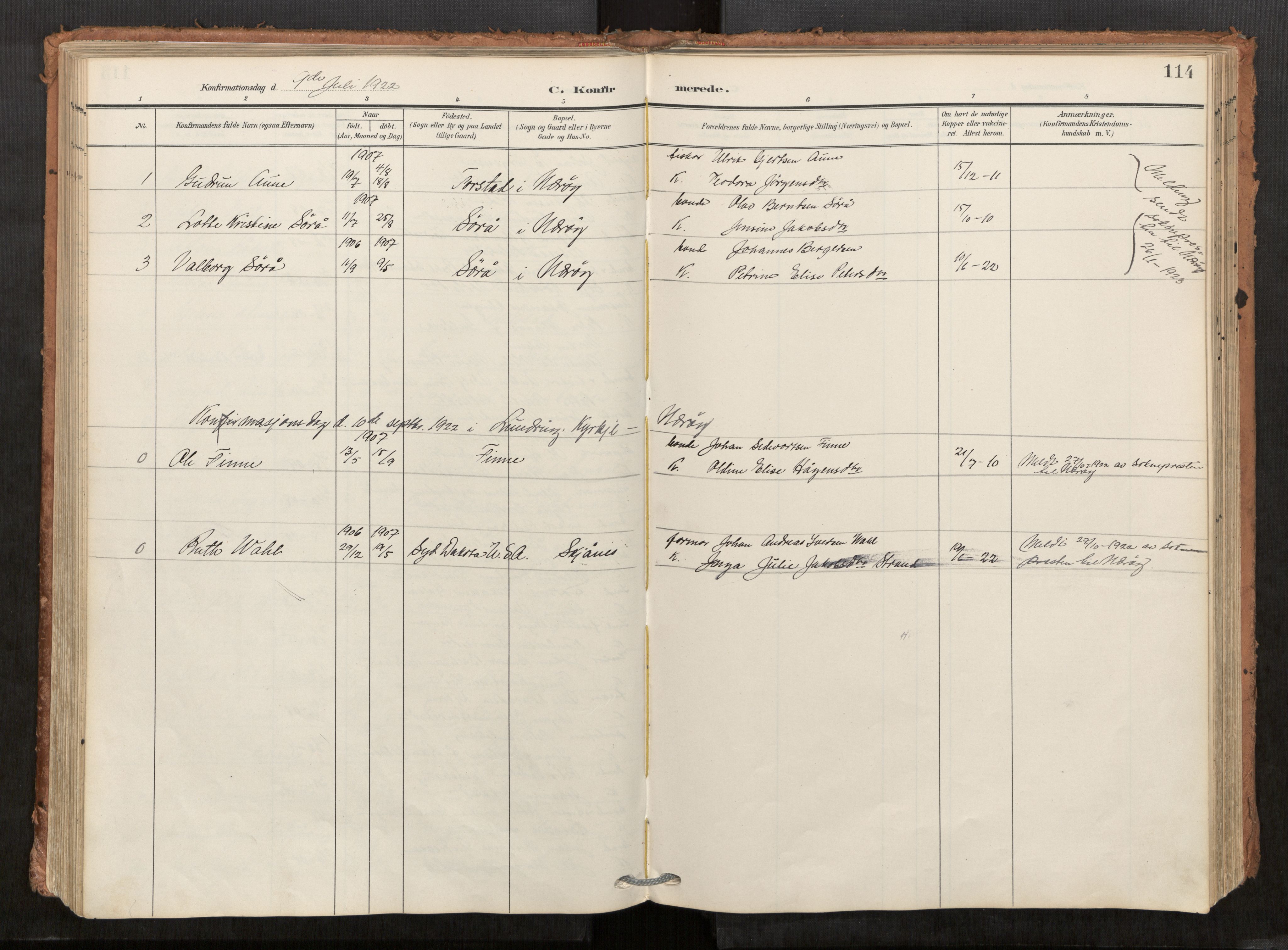 Kolvereid sokneprestkontor, SAT/A-1171/H/Ha/Haa/L0001: Parish register (official) no. 1, 1903-1922, p. 114
