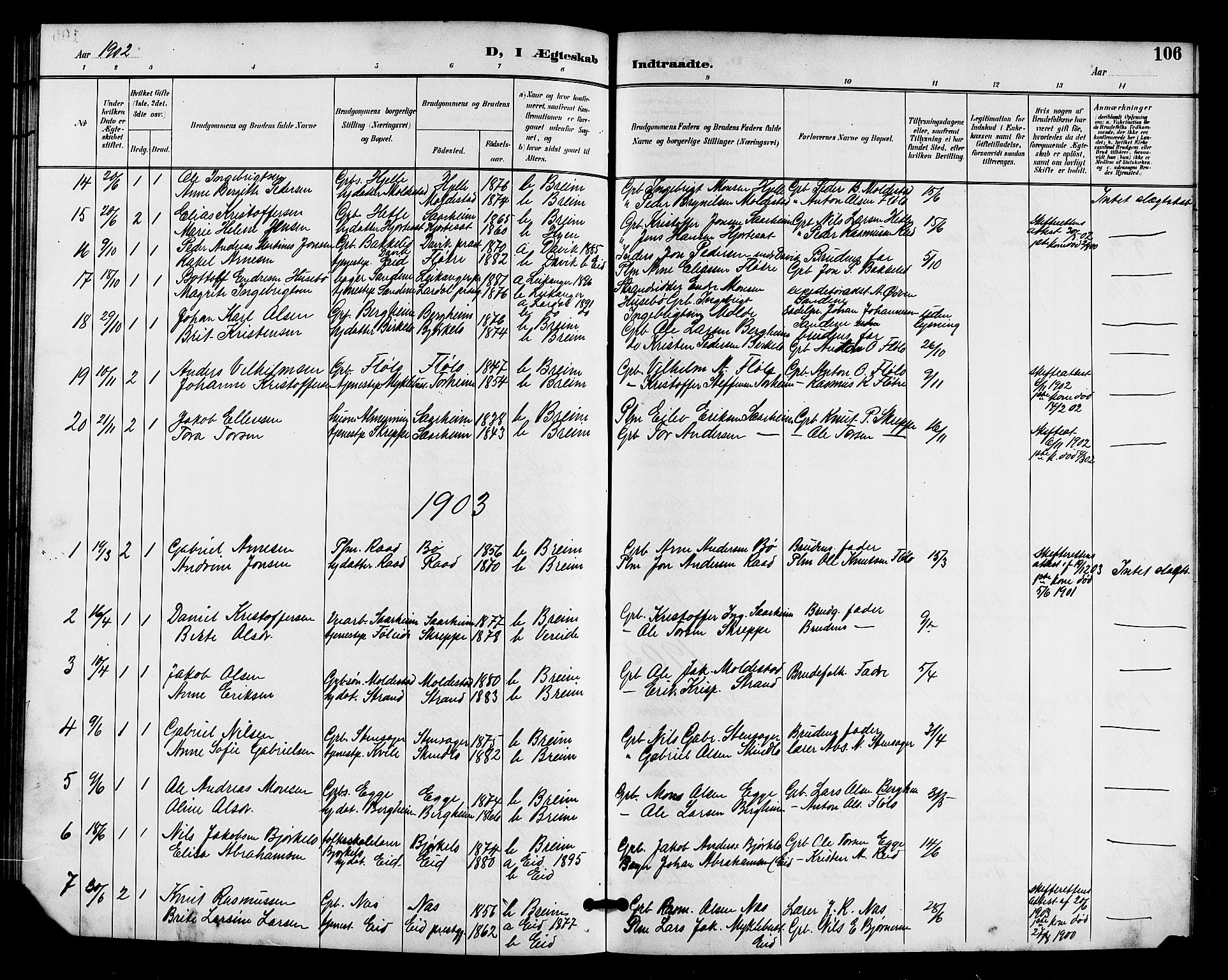 Gloppen sokneprestembete, AV/SAB-A-80101/H/Hab/Habc/L0002: Parish register (copy) no. C 2, 1896-1910, p. 106