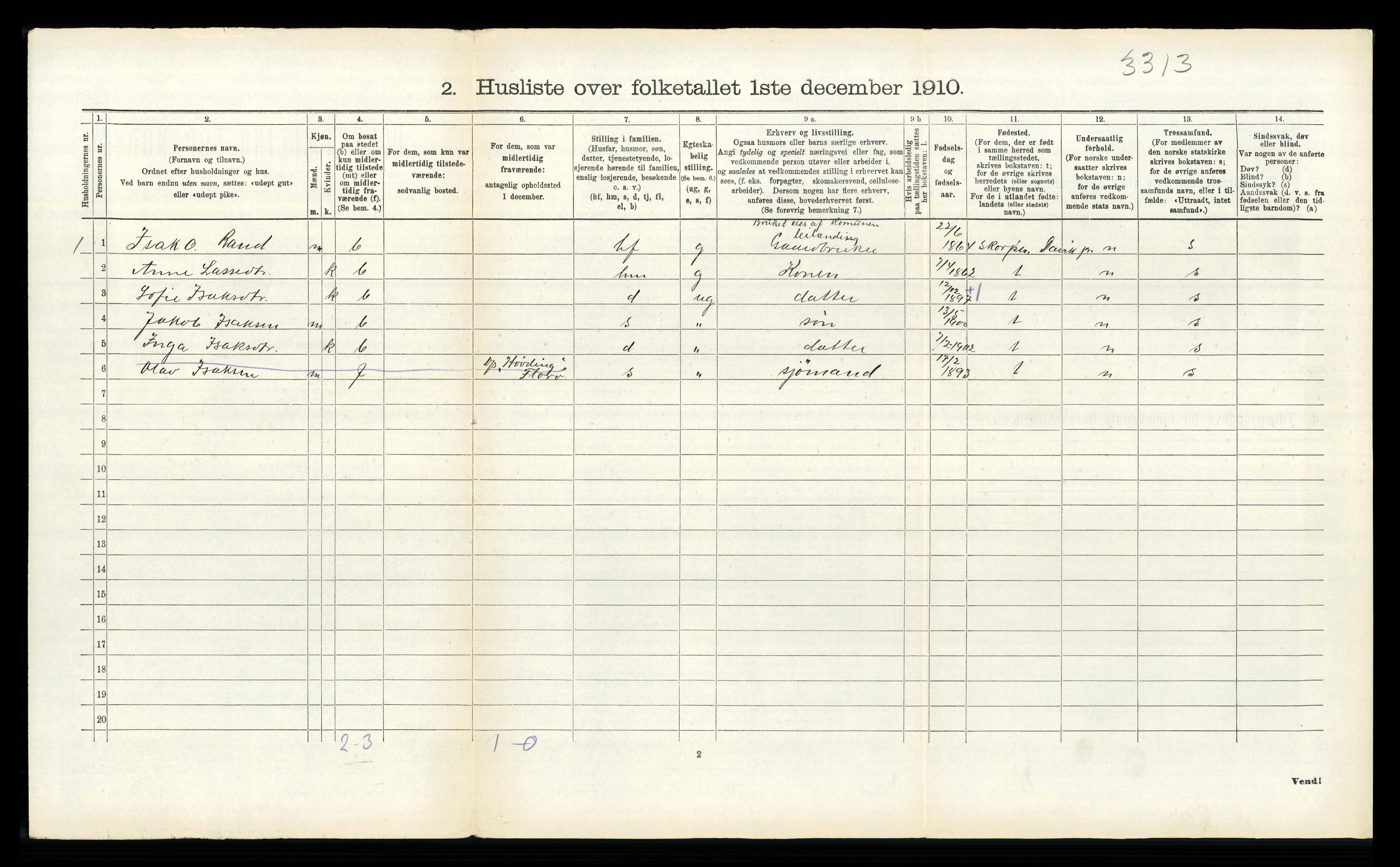 RA, 1910 census for Innvik, 1910, p. 83